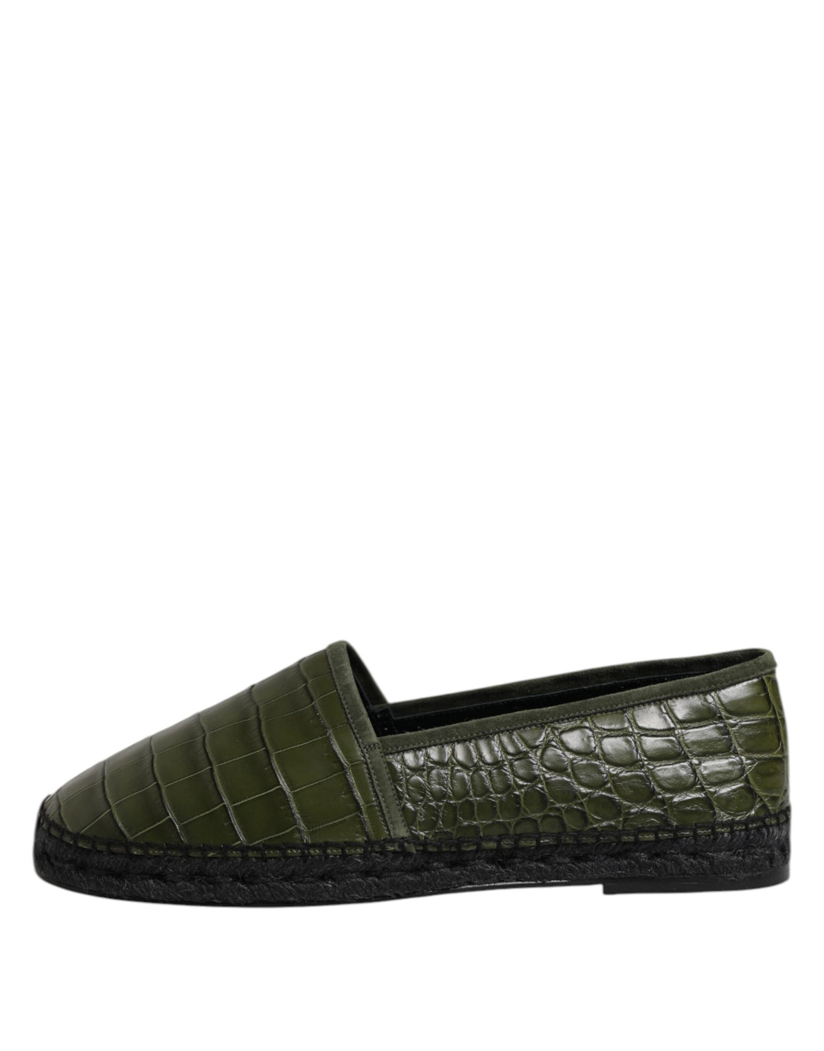 Indulge in the exquisite Dolce & Gabbana Green Exotic Leather Espadrilles, crafted from luxurious crocodile and goatskin leather, embodying timeless elegance and artisanal mastery.