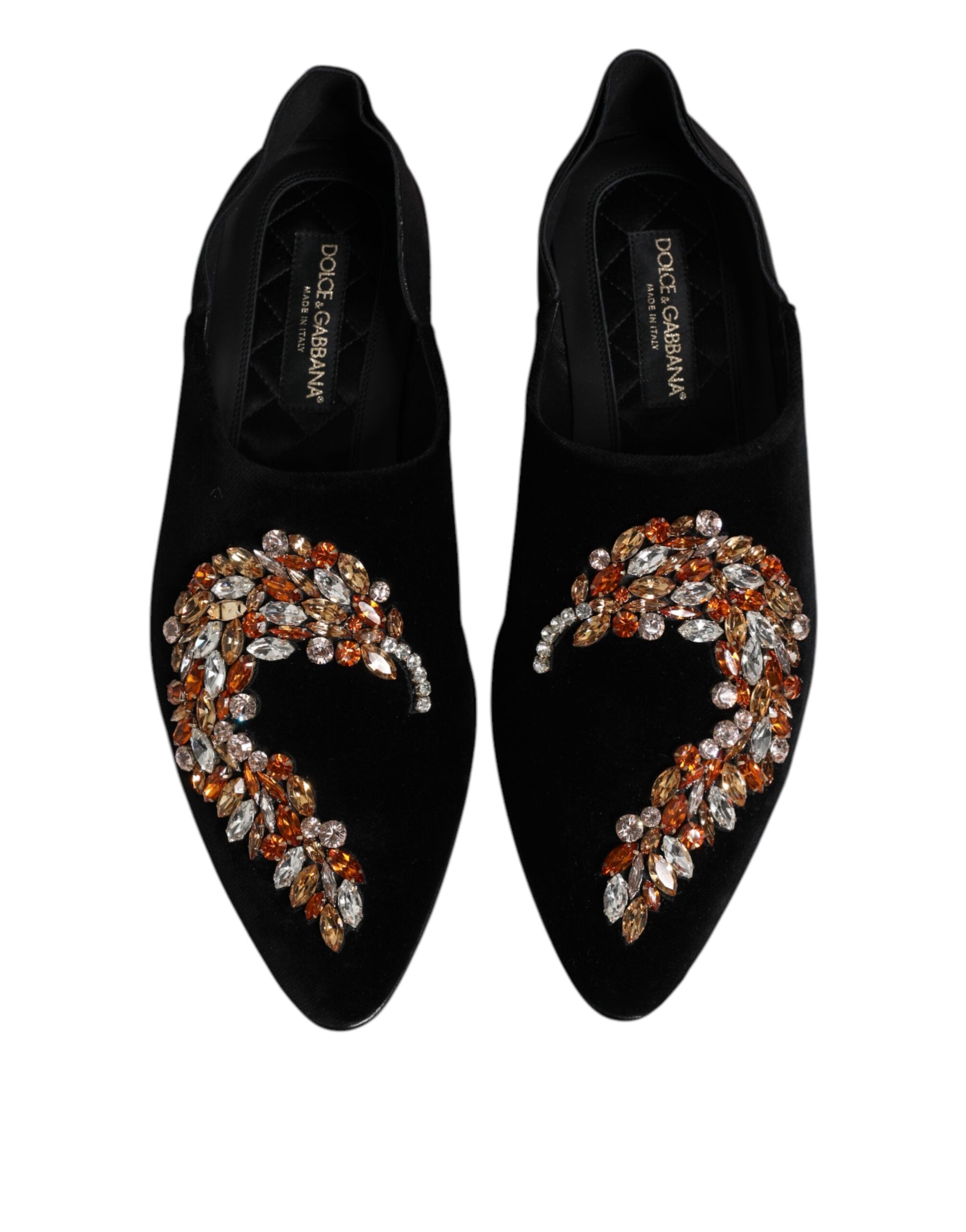 Experience the exquisite allure of Dolce & Gabbana's Black Velvet Embellished Loafer Slip On Shoes, where artisanal craftsmanship meets timeless elegance for the discerning individual.