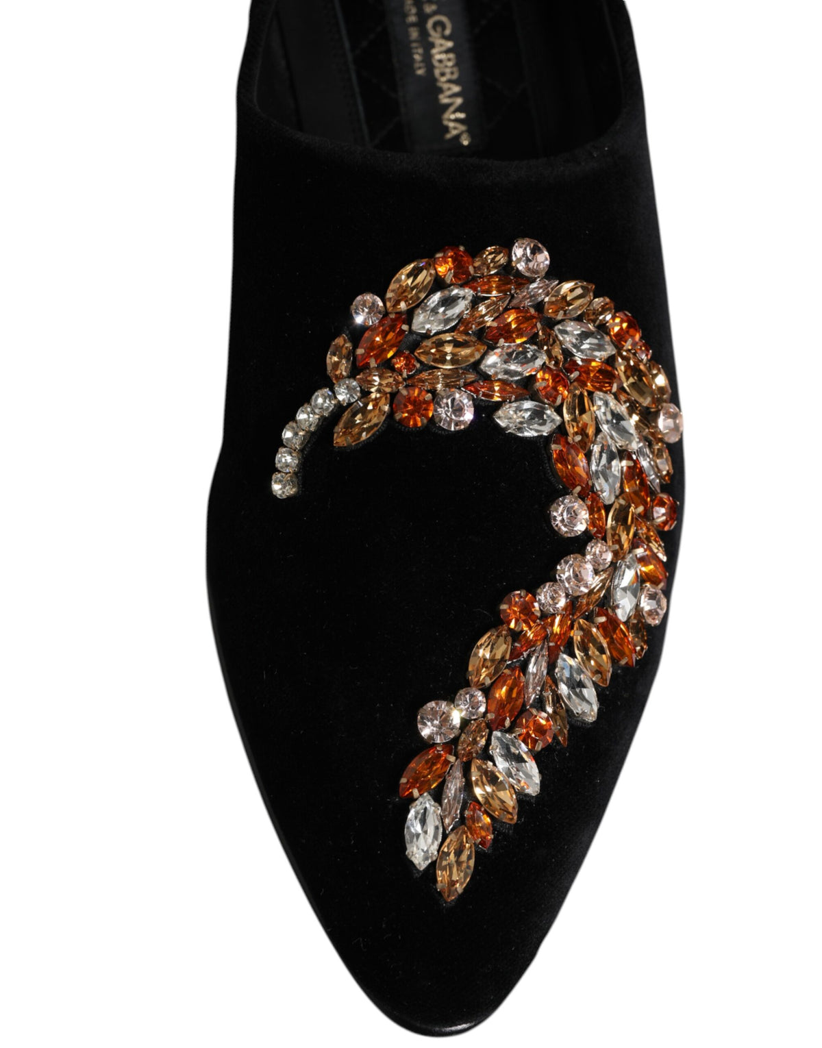 Experience the exquisite allure of Dolce & Gabbana's Black Velvet Embellished Loafer Slip On Shoes, where artisanal craftsmanship meets timeless elegance for the discerning individual.