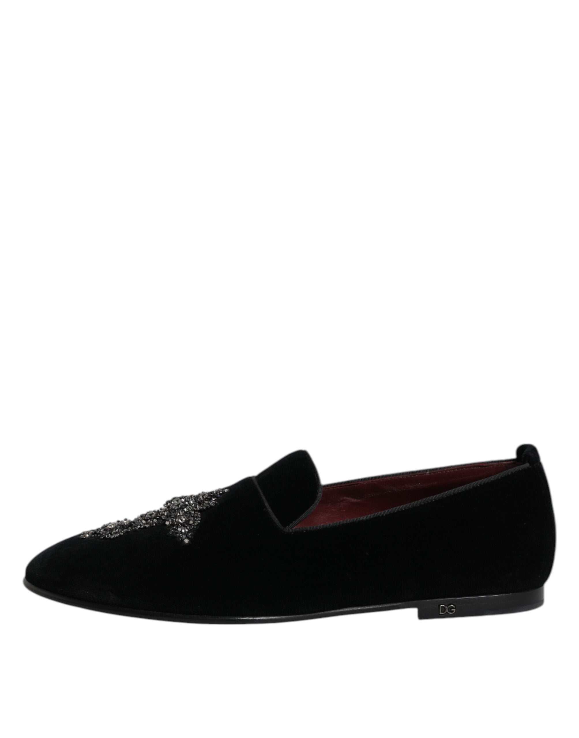 Indulge in the exquisite Dolce & Gabbana Black Velvet Embellished Loafer, a masterpiece of Italian craftsmanship that elevates your elegance and sophistication.