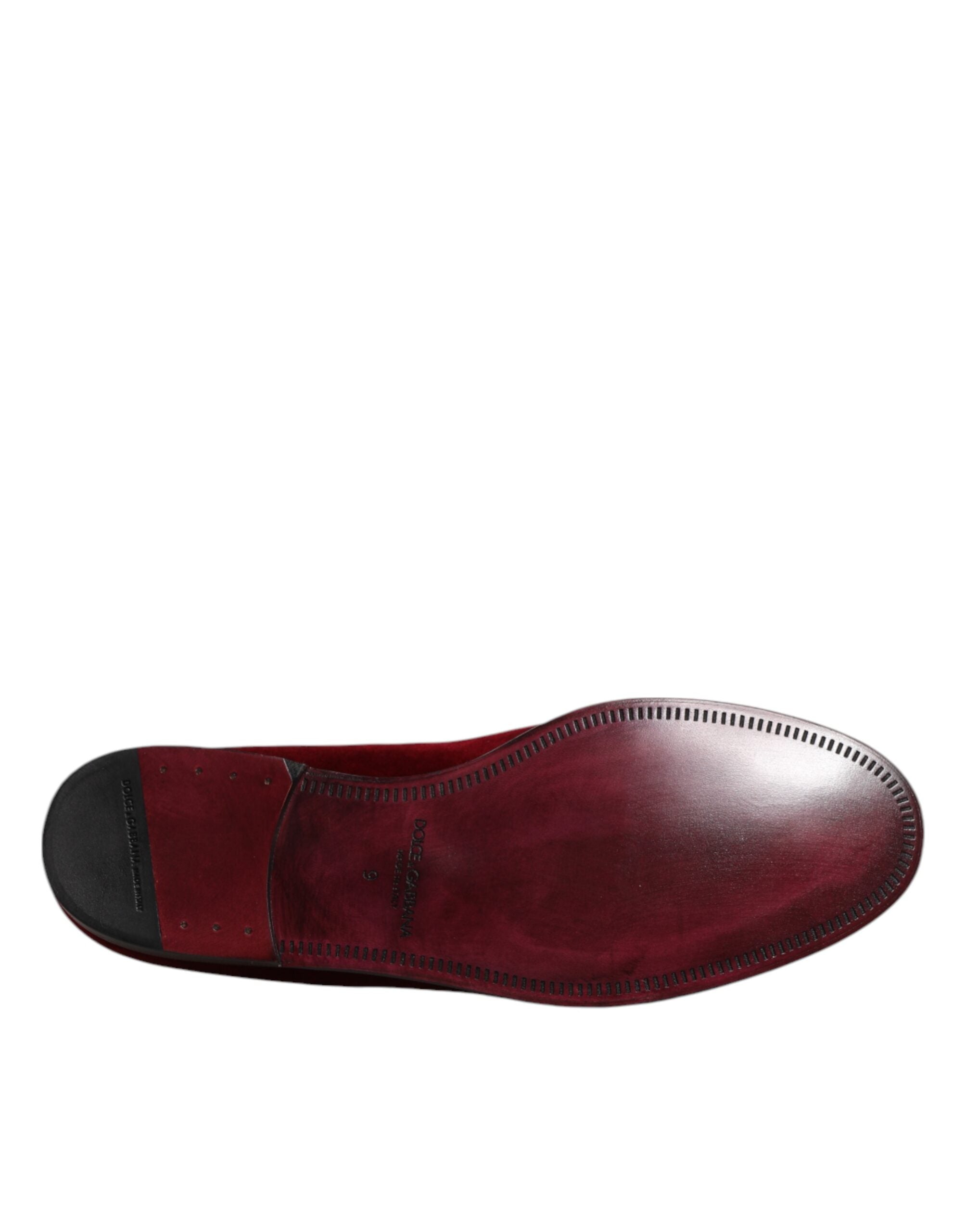 Elevate your style with Dolce & Gabbana Red Cotton Velvet Slip On Loafers, where sumptuous materials meet Italian artistry for a statement of refined luxury.