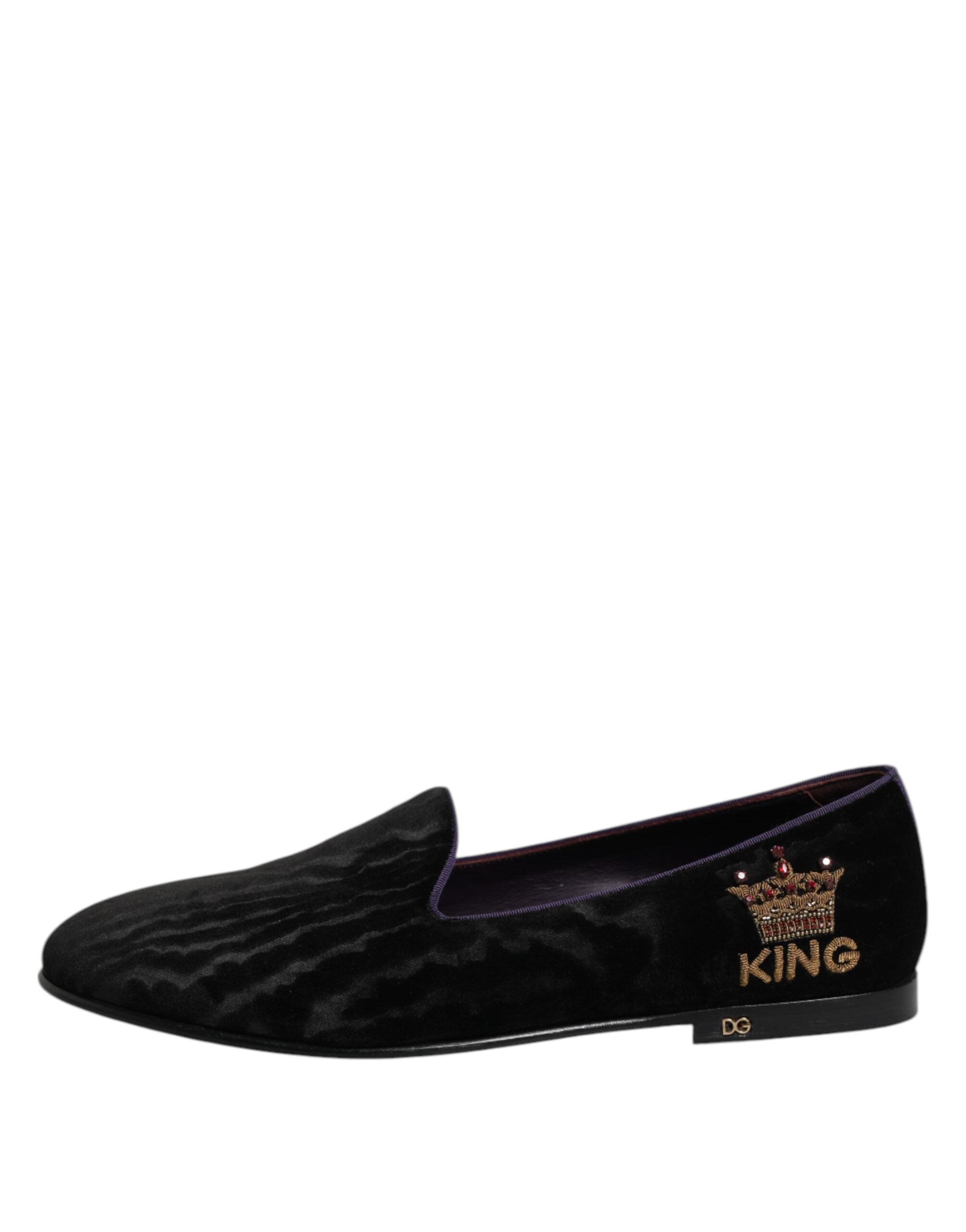 Elevate your style with Dolce & Gabbana's Black DG Crown Embroidery Loafers, crafted in Italy from luxurious materials, embodying timeless elegance and sophisticated allure.