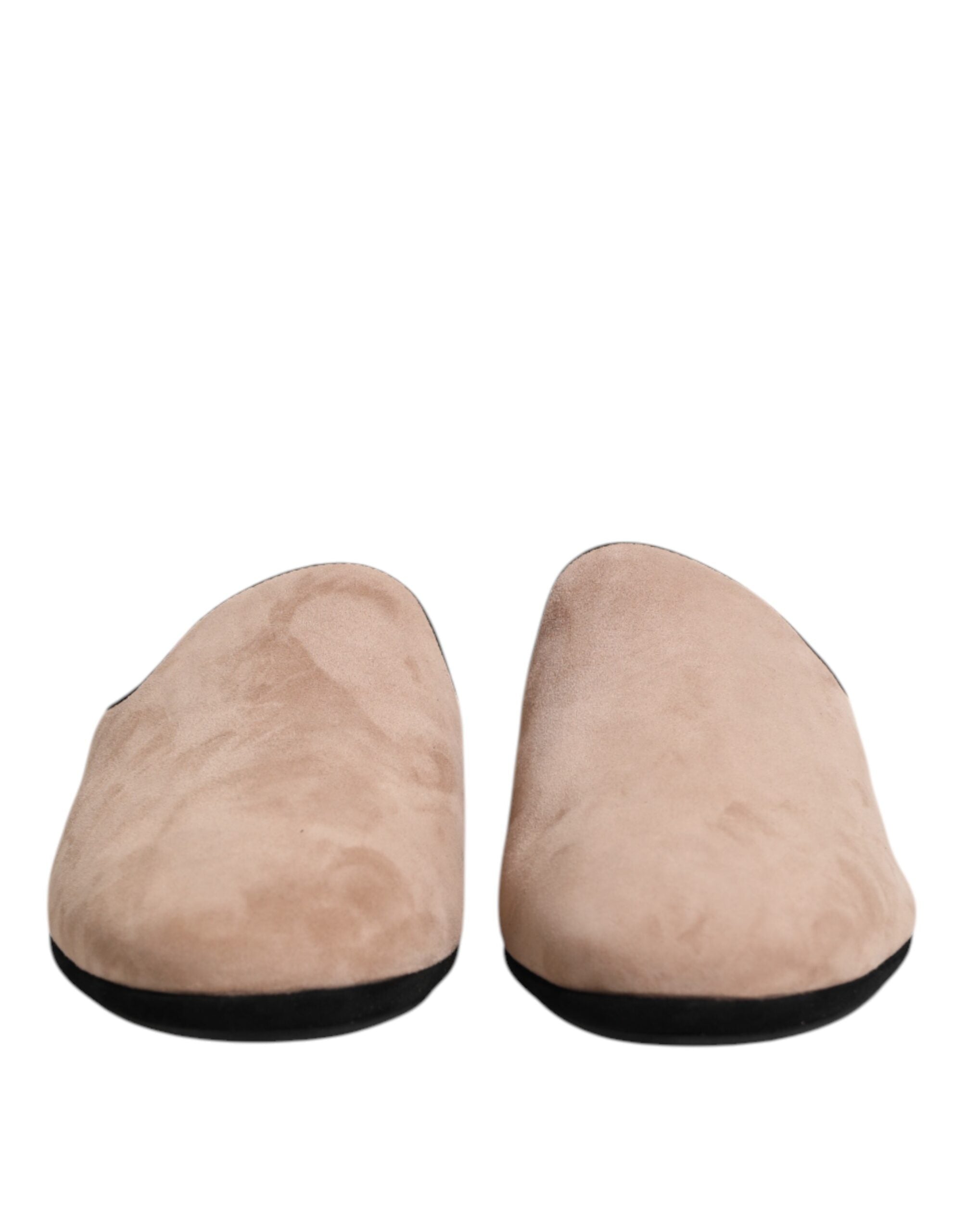 Experience the exquisite Dolce & Gabbana Beige Capra Suede Slides, where luxurious Capra leather meets timeless elegance, embodying sophistication for every occasion.