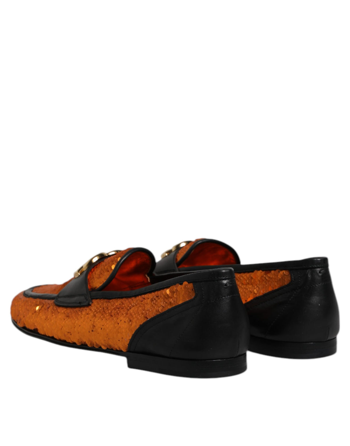Elevate your style with Dolce & Gabbana's Orange Sequin Embellished Loafers, where exquisite craftsmanship meets bold design for a luxurious statement.