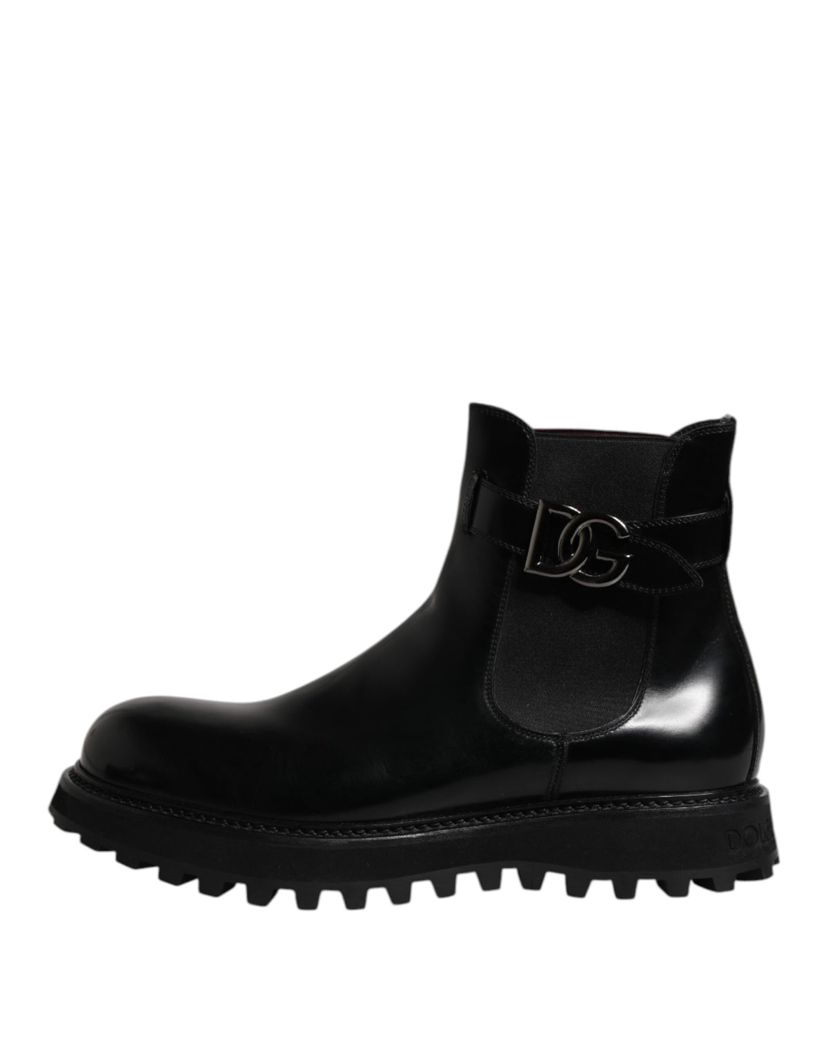 Elevate your style with Dolce & Gabbana's Black Belted DG Logo Chelsea Boots, crafted from premium calf leather, embodying luxury and timeless sophistication.