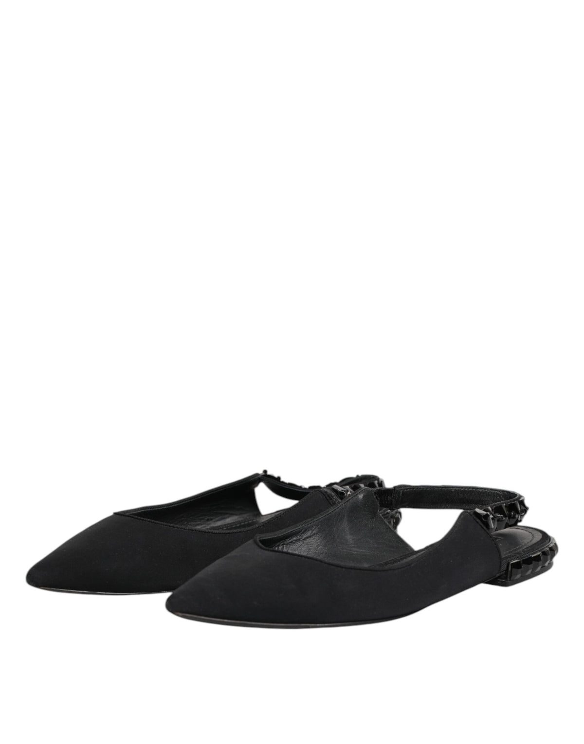 Indulge in the exquisite allure of Dolce & Gabbana's Black Crystal Charmeuse Slingback Shoes, where luxurious silk meets Italian craftsmanship for timeless elegance.