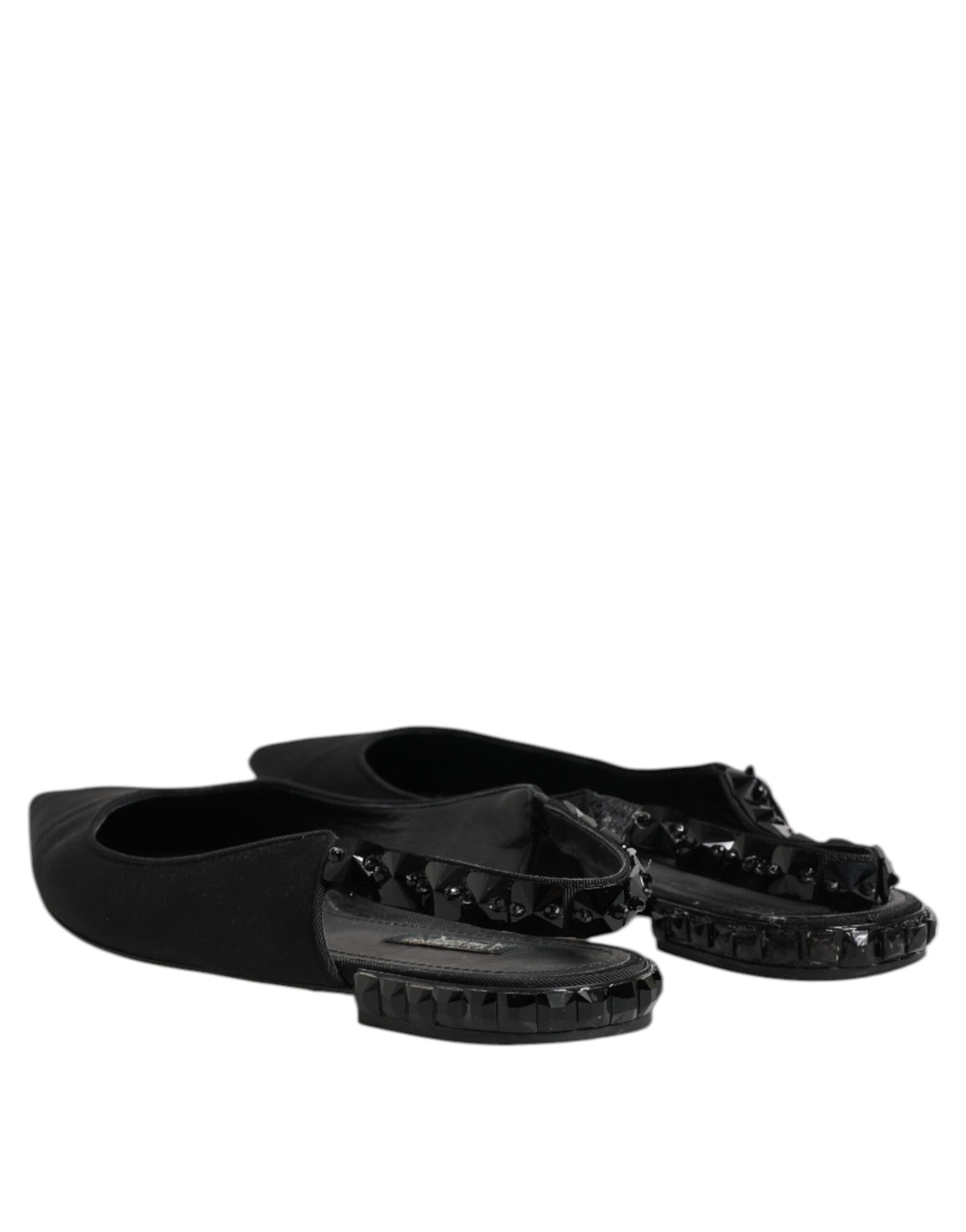 Indulge in the exquisite allure of Dolce & Gabbana's Black Crystal Charmeuse Slingback Shoes, crafted from luxurious silk, embodying Italian artistry and timeless elegance.