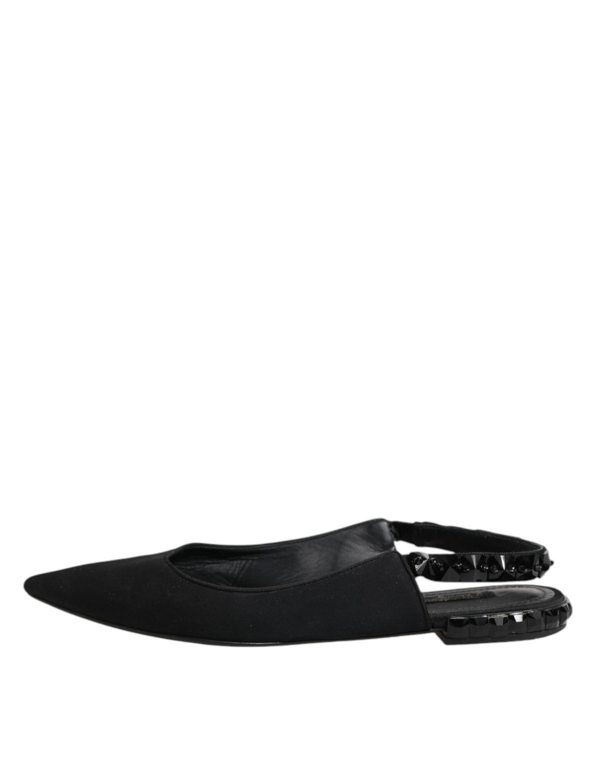 Indulge in the allure of Dolce & Gabbana's Black Crystal Charmeuse Slingback Shoes, where exquisite silk craftsmanship meets timeless elegance for the discerning connoisseur.