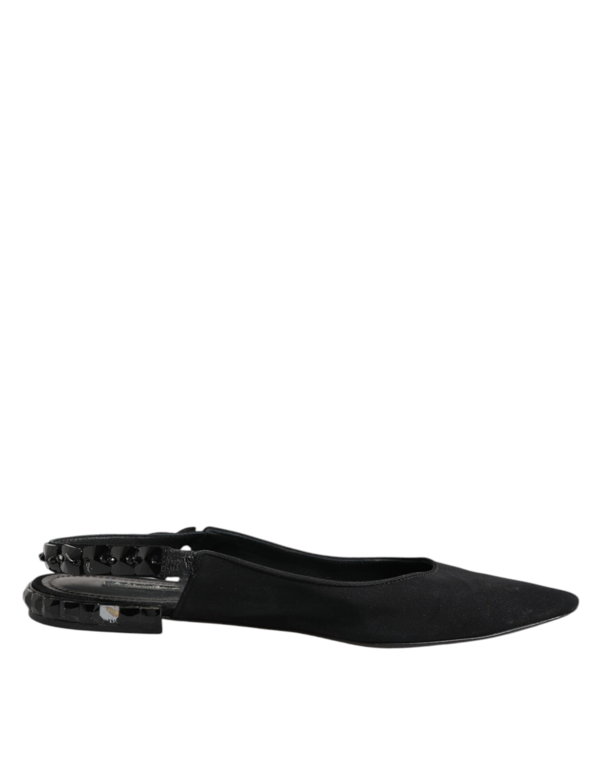 Indulge in the exquisite allure of Dolce & Gabbana's Black Crystal Charmeuse Slingback Shoes, crafted from luxurious silk and designed for the discerning connoisseur.