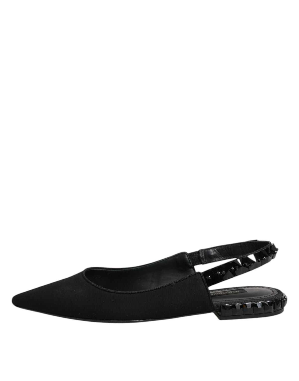 Experience the allure of Dolce & Gabbana's Black Crystal Charmeuse Slingback Shoes, where exquisite silk meets timeless elegance, perfect for the discerning fashion connoisseur.