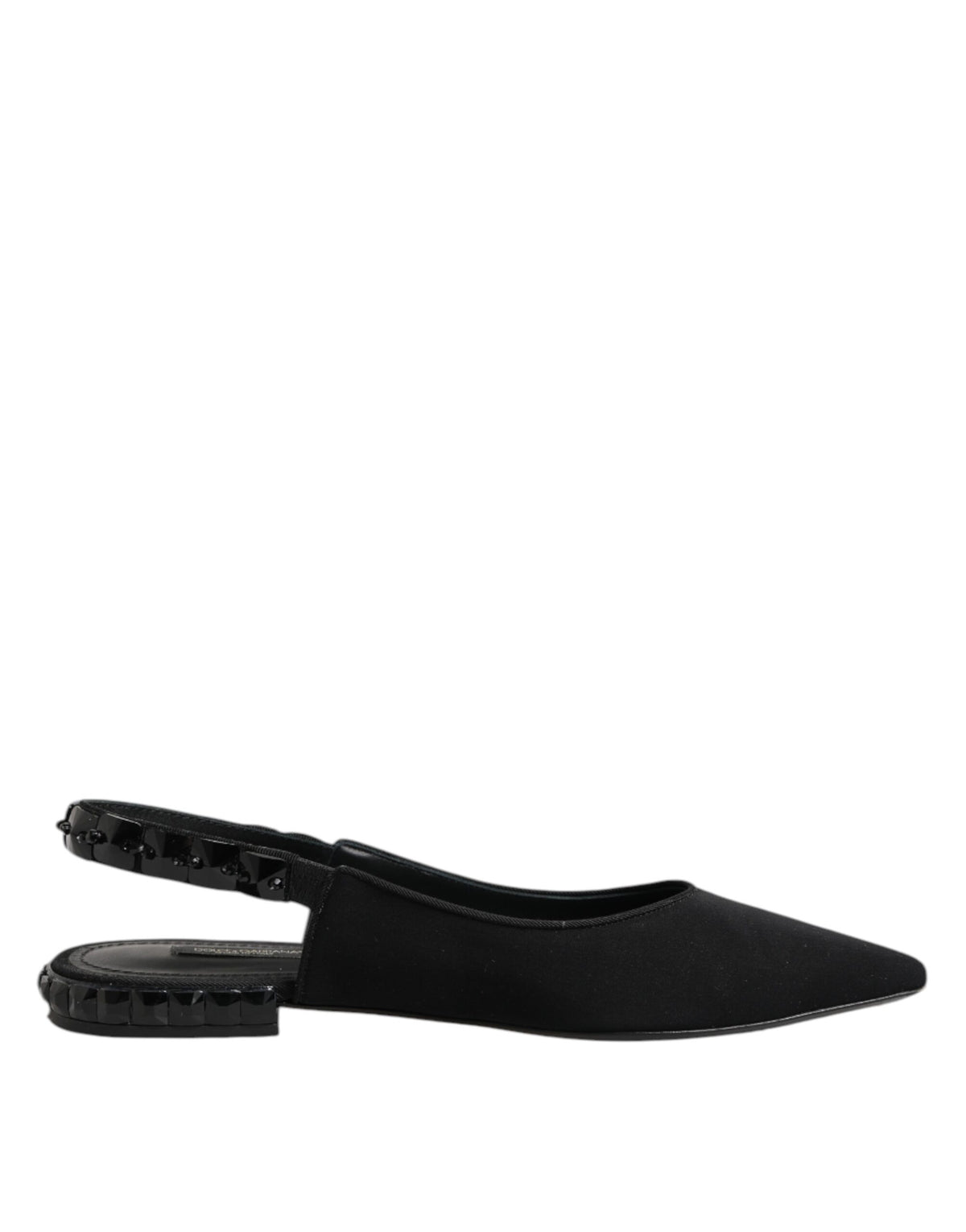 Indulge in the luxurious allure of Dolce & Gabbana's Black Crystal Charmeuse Slingback Shoes, where exquisite silk and Italian craftsmanship elevate your elegance.