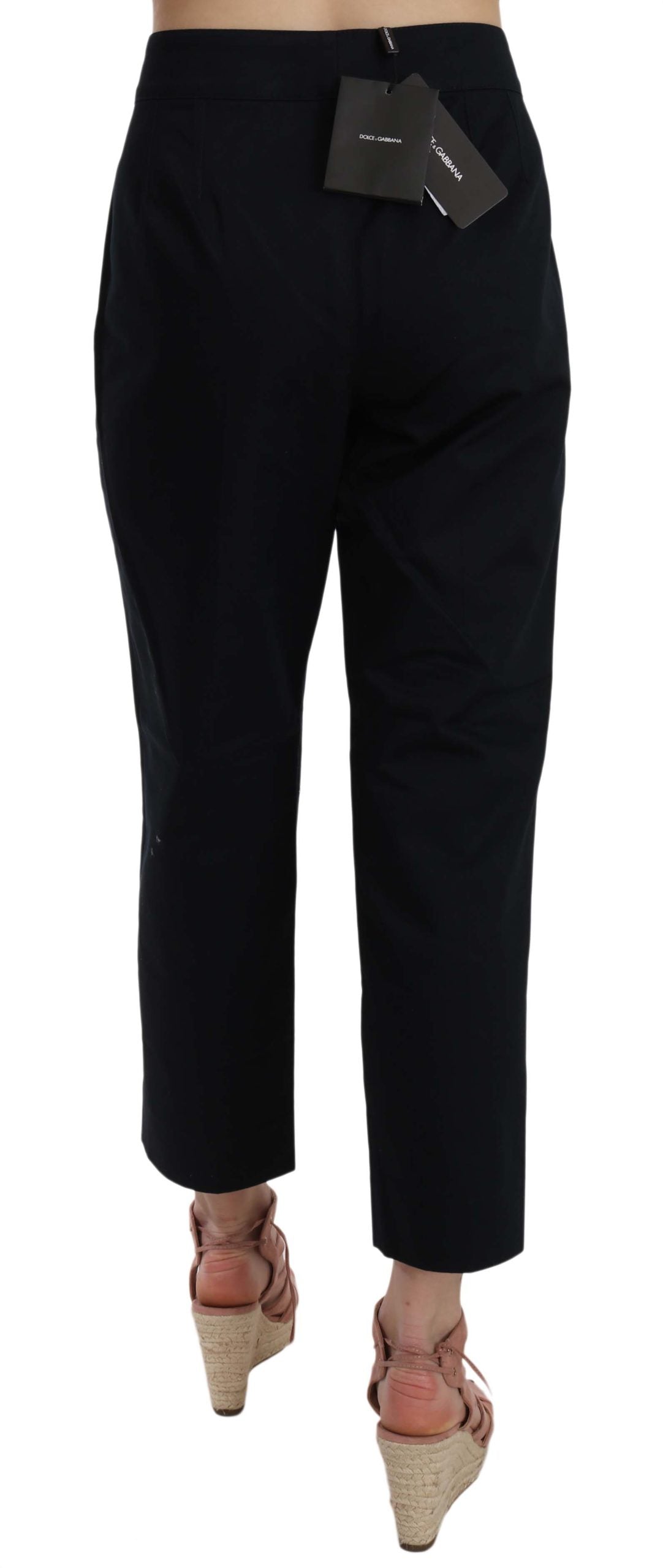 Dolce & Gabbana Black Cropped Embellished Pants - Luxurious Cotton