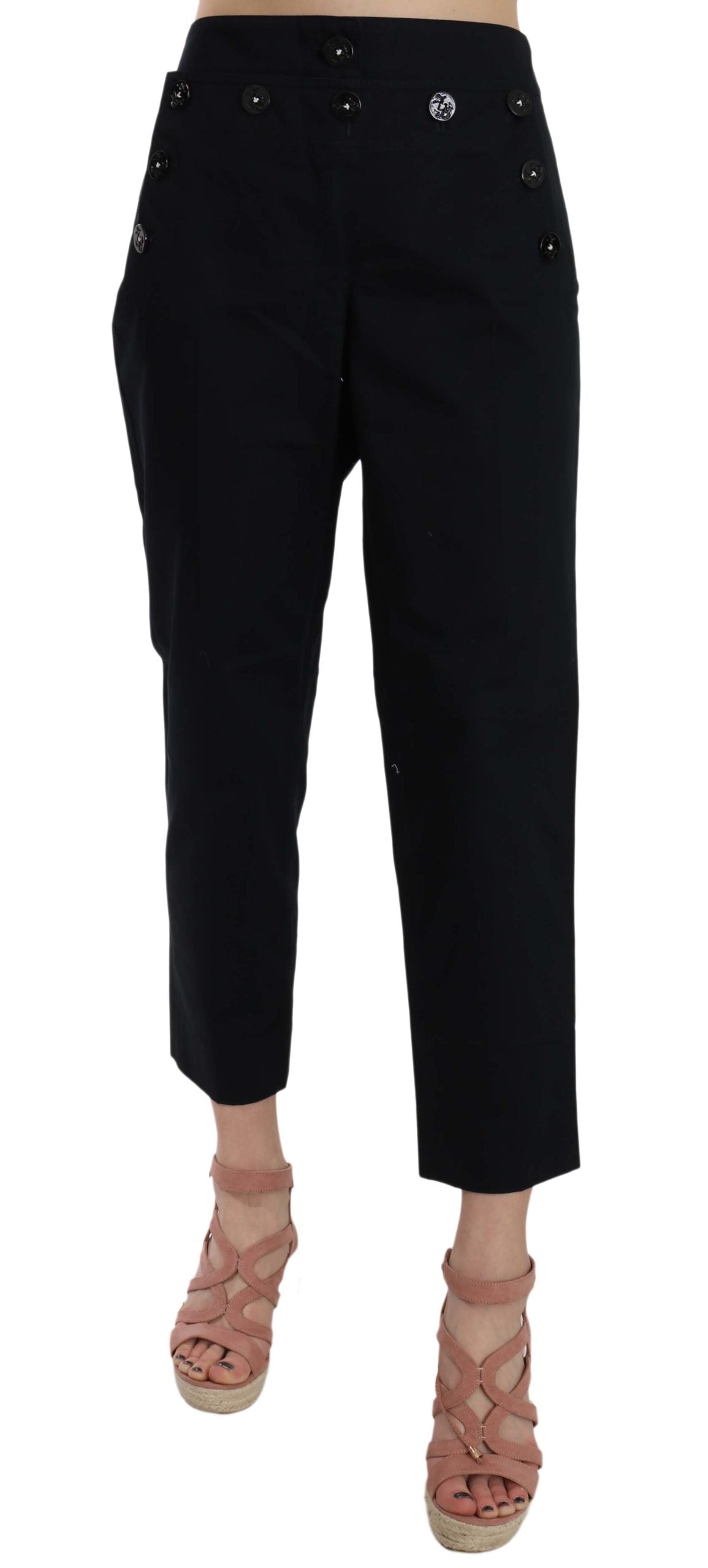 Dolce & Gabbana Black Cropped Embellished Pants - Luxurious Cotton Couture