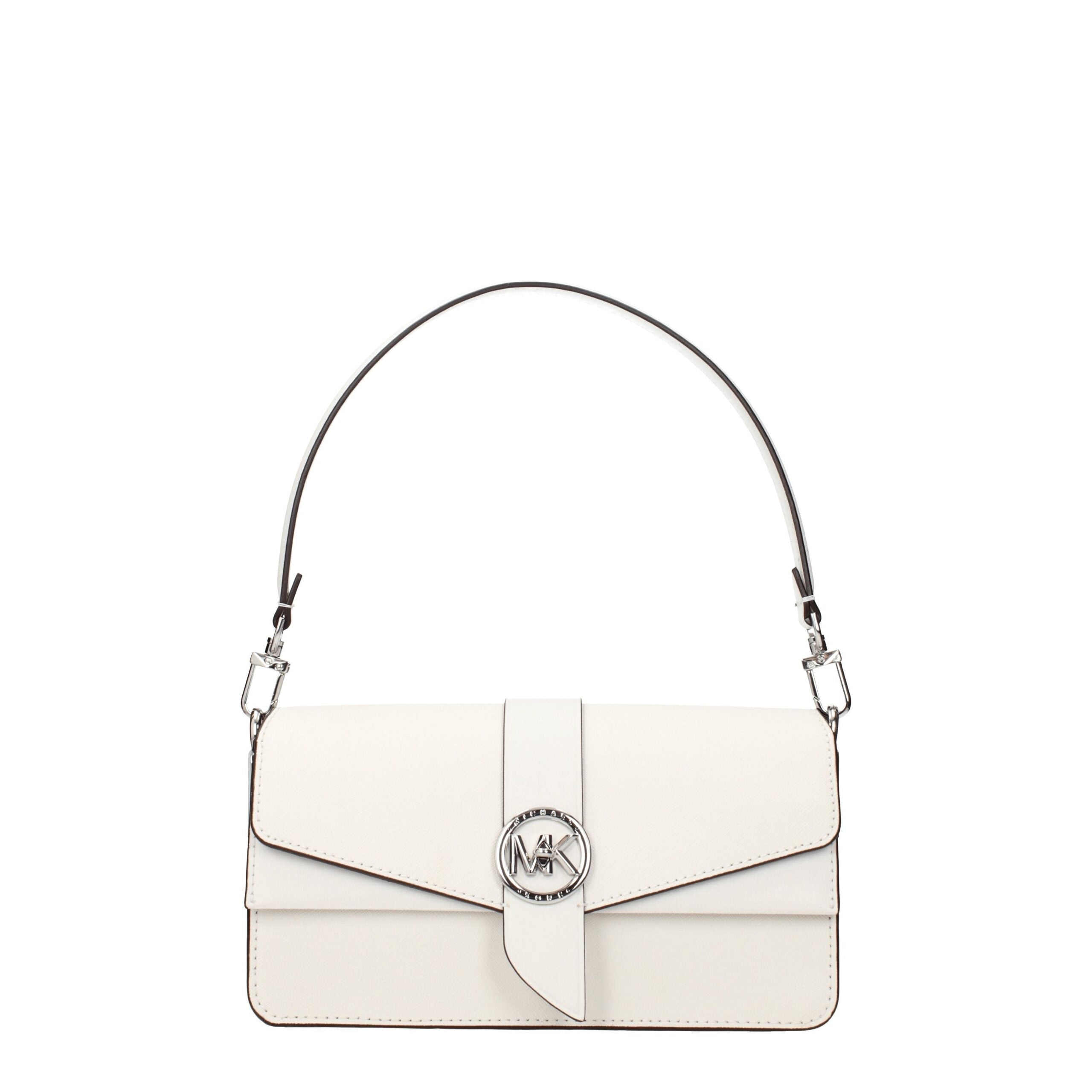 Discover the Michael Kors White Leather Handbag, a luxurious statement piece crafted from premium leather, embodying timeless elegance and versatility for the discerning individual.
