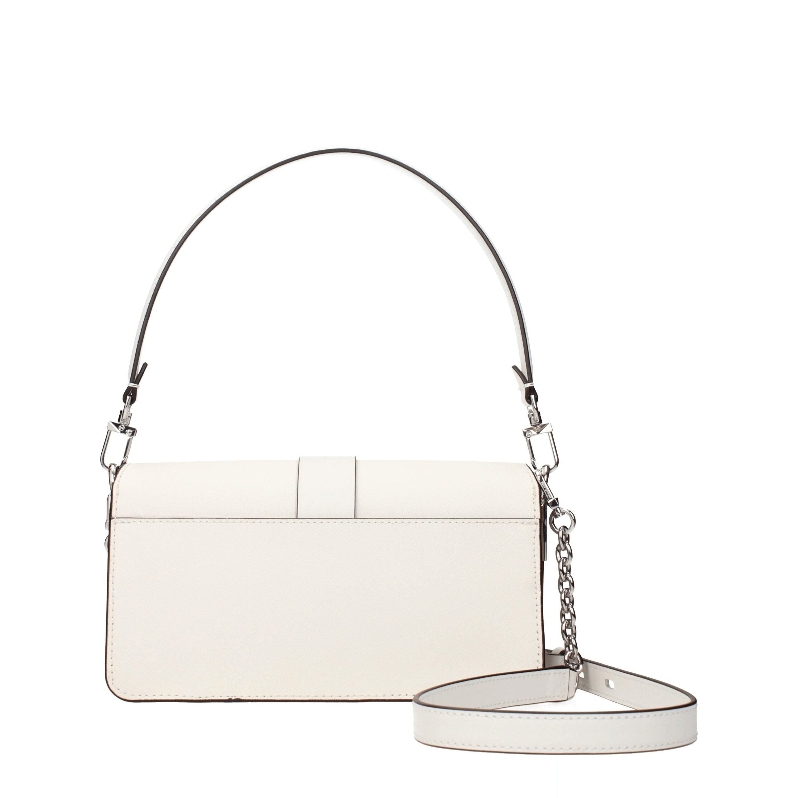 Experience the epitome of elegance with the Michael Kors White Leather Handbag, a luxurious statement piece crafted from premium leather, perfect for any sophisticated ensemble.