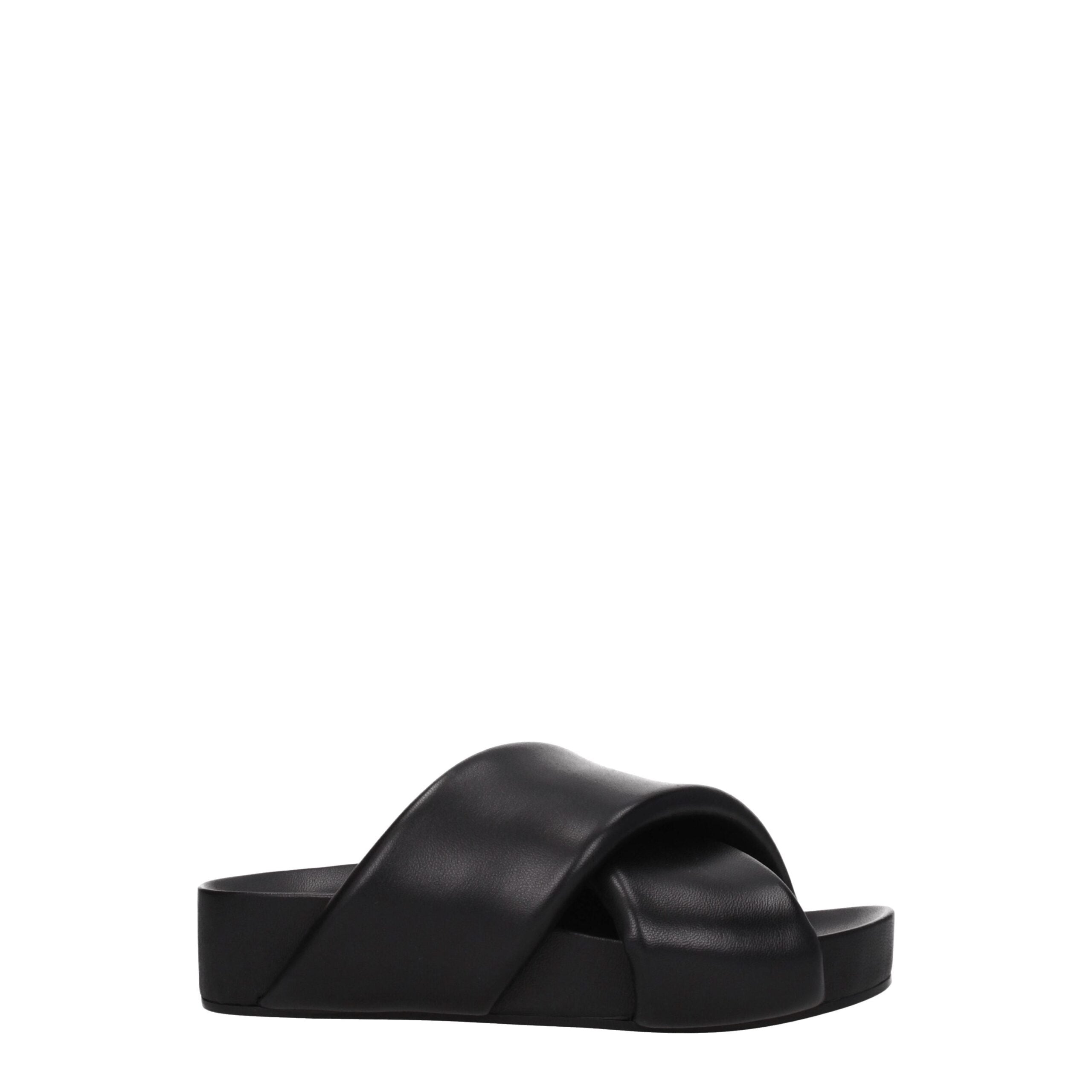 Indulge in the exquisite craftsmanship of Jil Sander Black Leather Slippers, where premium leather meets elegant design, elevating your style with timeless sophistication.