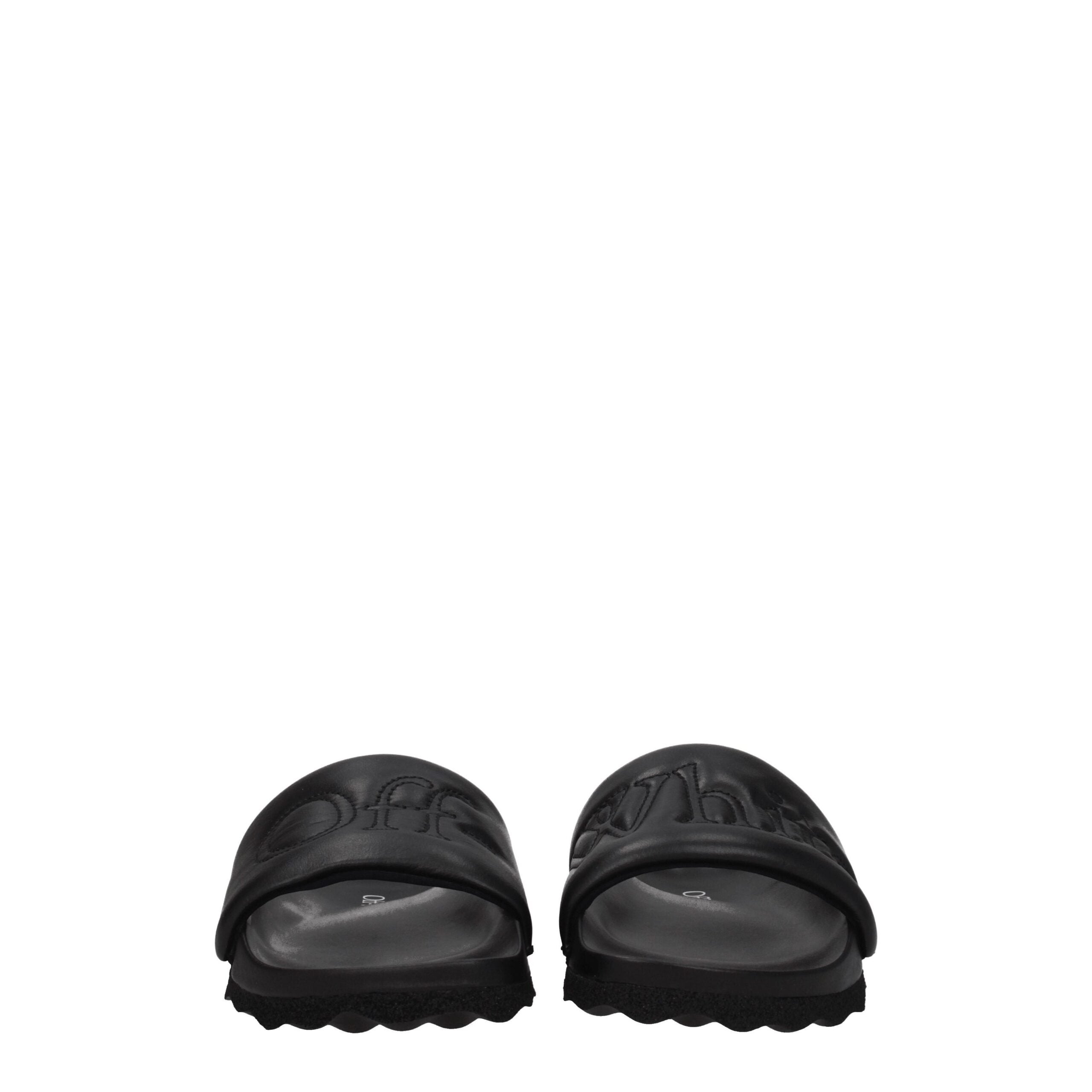 Off-White Black Leather Slippers