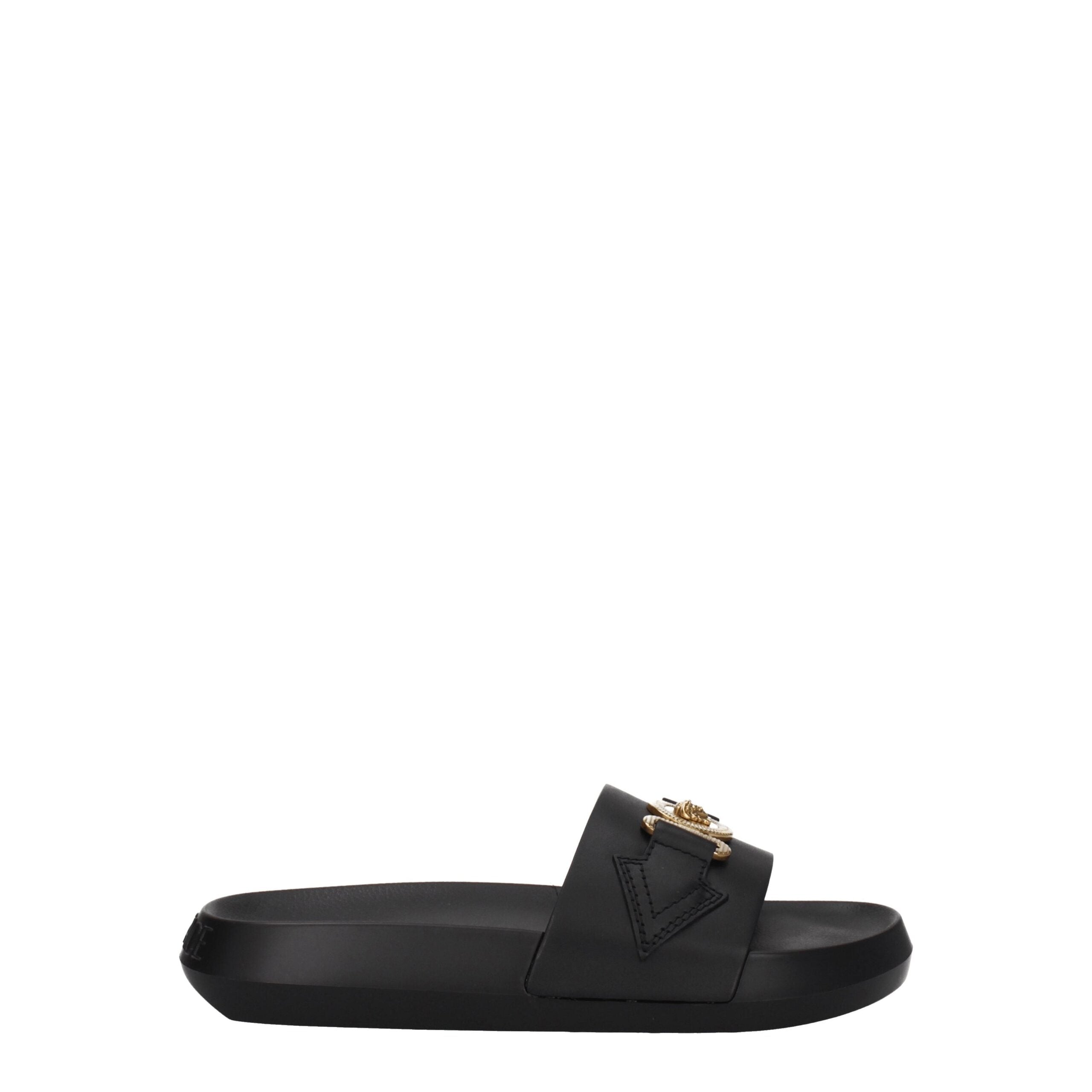 Indulge in the exquisite craftsmanship of Versace Black Leather Slippers, where premium leather meets timeless elegance, elevating every moment with luxurious sophistication.