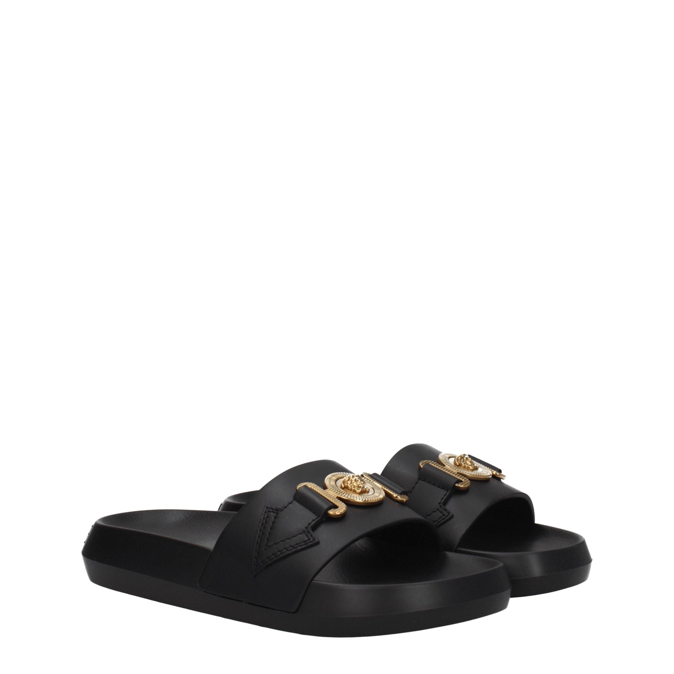 Experience the allure of Versace Black Leather Slippers, where premium craftsmanship meets timeless elegance, perfect for those who embody sophistication and grace.