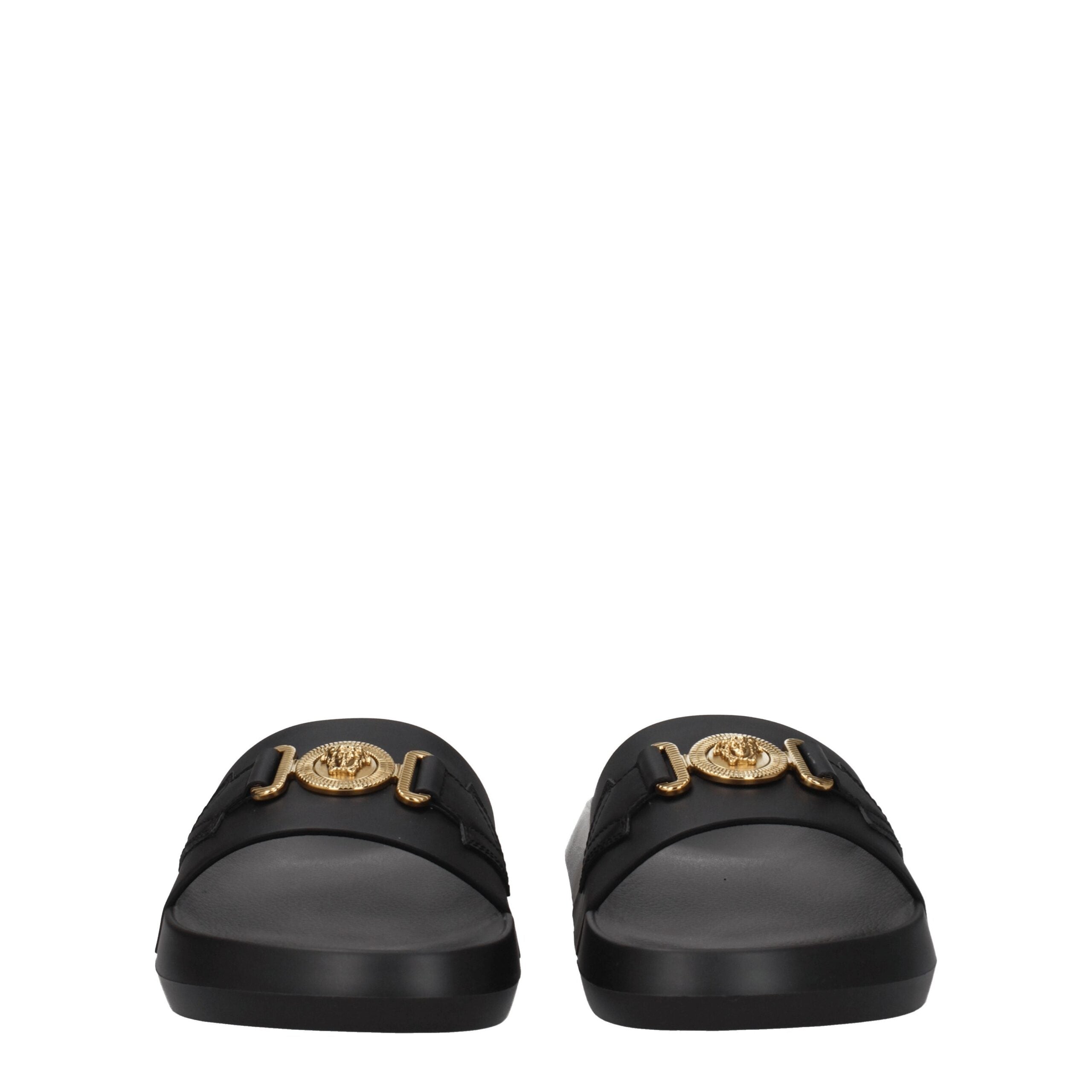 Experience the exquisite Versace Black Leather Slippers, where sumptuous craftsmanship meets effortless elegance, perfect for those who embody luxury and sophistication.