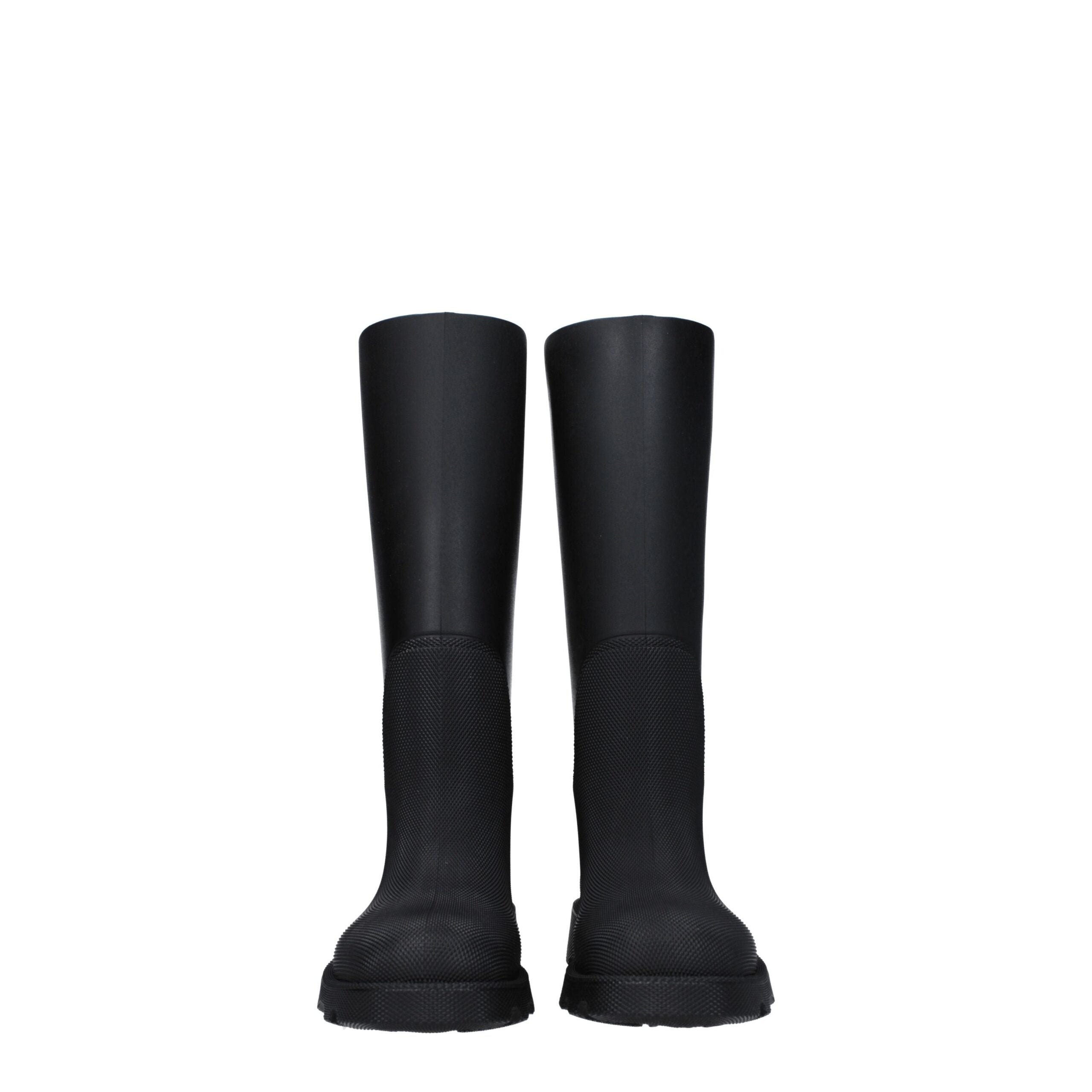 Step into unparalleled elegance with Burberry Black Cotton Rain Boots, crafted from premium rubber, merging luxury and durability for every occasion.