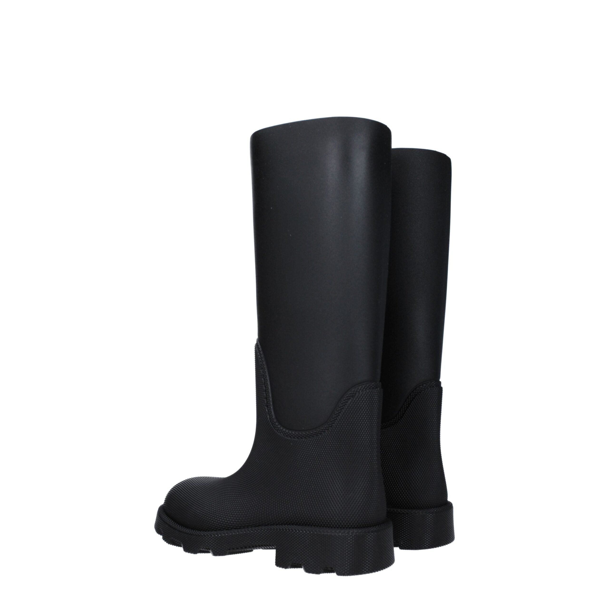 Step into the allure of Burberry Black Cotton Rain Boots, crafted from premium rubber for timeless elegance and sophistication, perfect for every occasion.