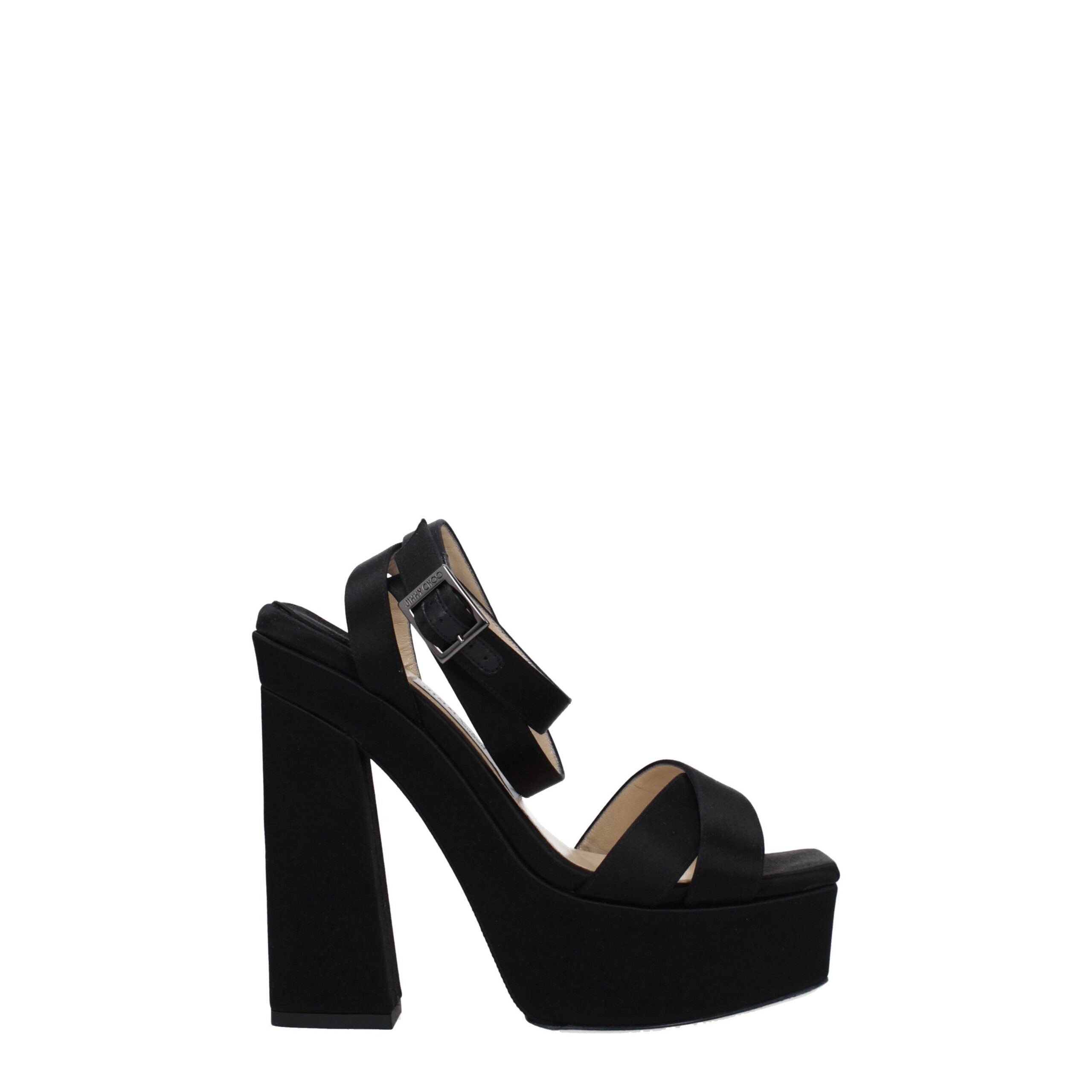Step into unparalleled sophistication with Jimmy Choo Black Satin Platform Sandals, where exquisite satin meets timeless elegance for unforgettable moments.