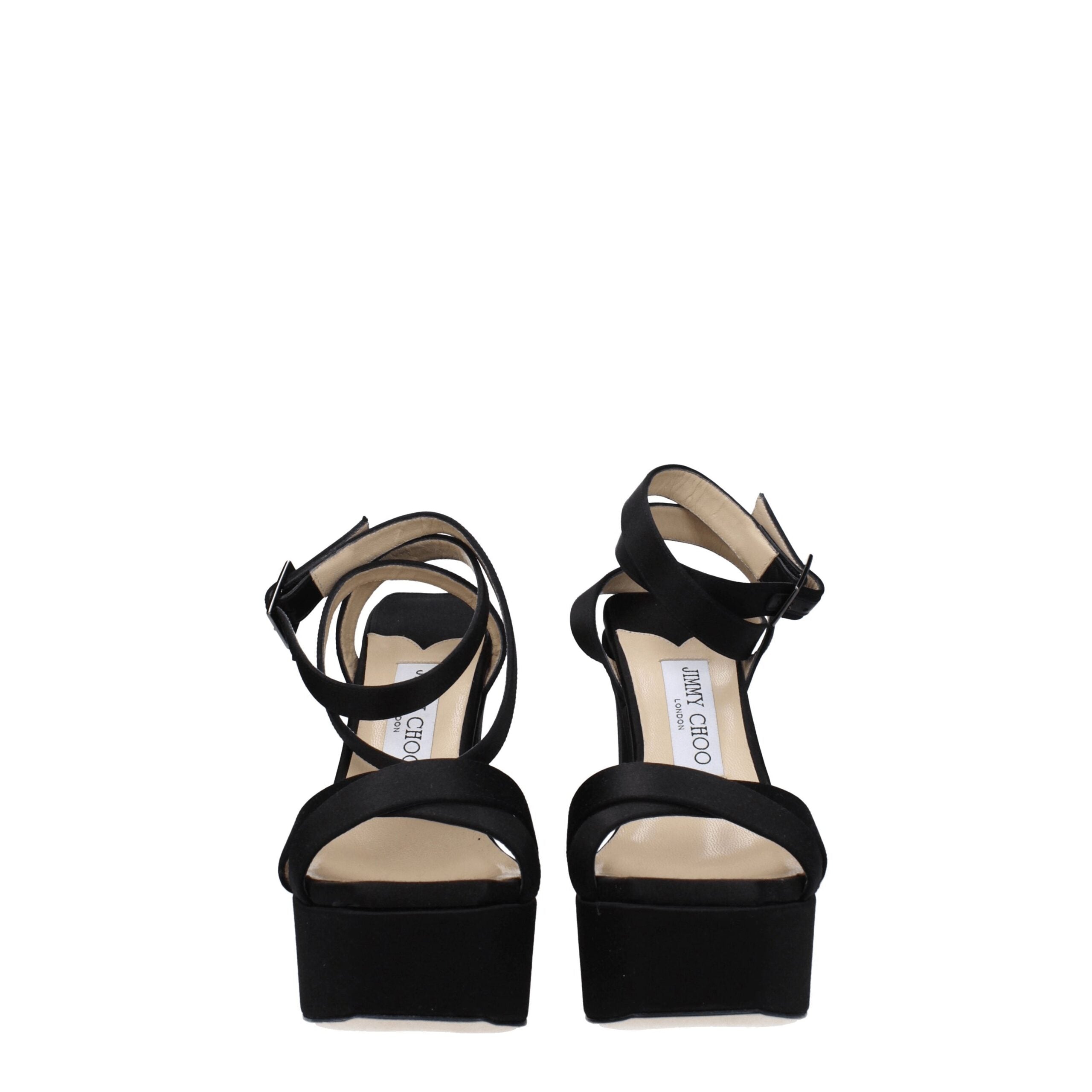 Step into the realm of elegance with Jimmy Choo Black Satin Platform Sandals, where exquisite satin meets luxurious design, perfect for unforgettable moments.