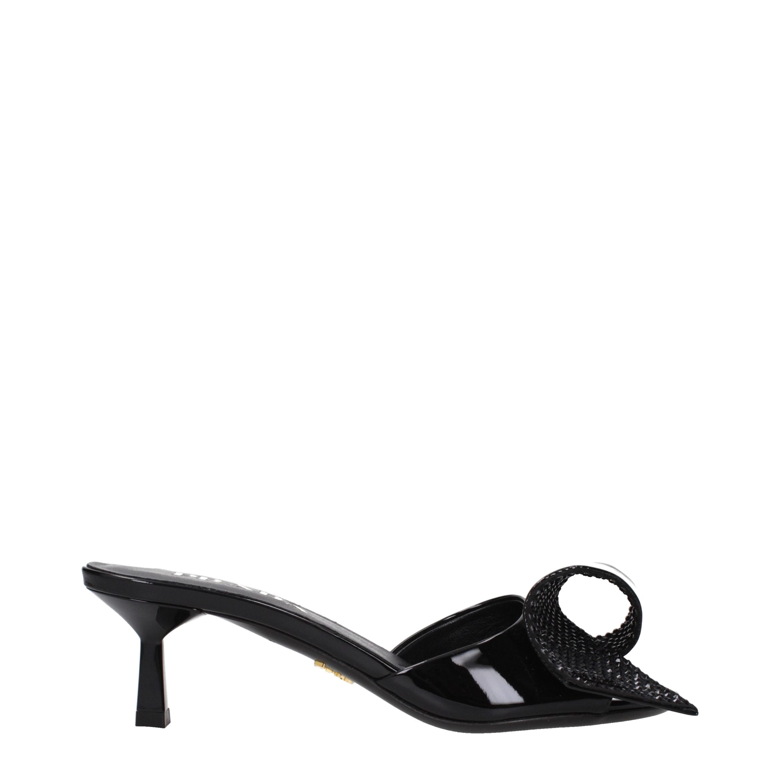 Elevate your style with Prada Black Leather Sandals, crafted from luxurious patent leather, embodying exquisite elegance for the discerning individual.