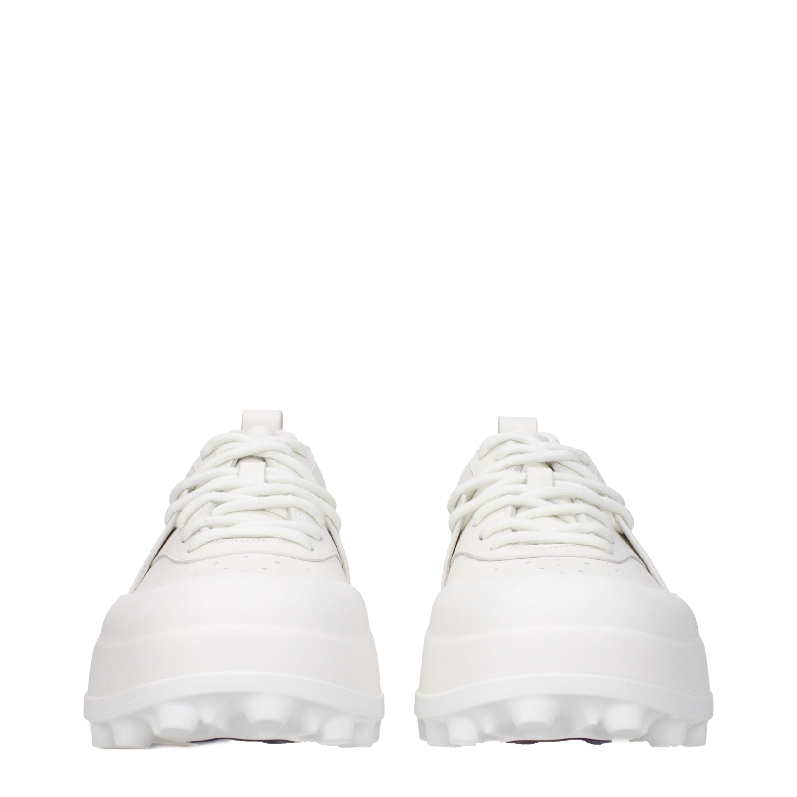 Elevate your style with Jil Sander White Leather Sneakers, where sumptuous leather meets sporty elegance, embodying timeless luxury for the discerning individual.