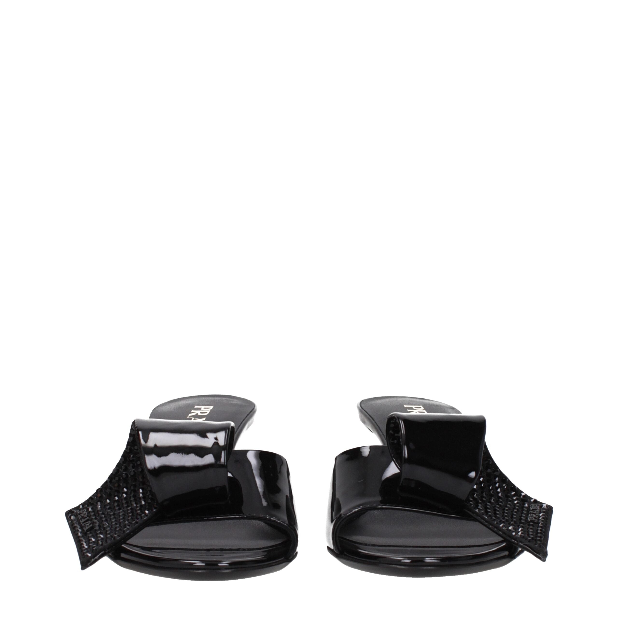 Elevate your summer wardrobe with Prada Black Leather Sandals, crafted from luxurious patent leather, embodying sophistication and sensual elegance for every occasion.