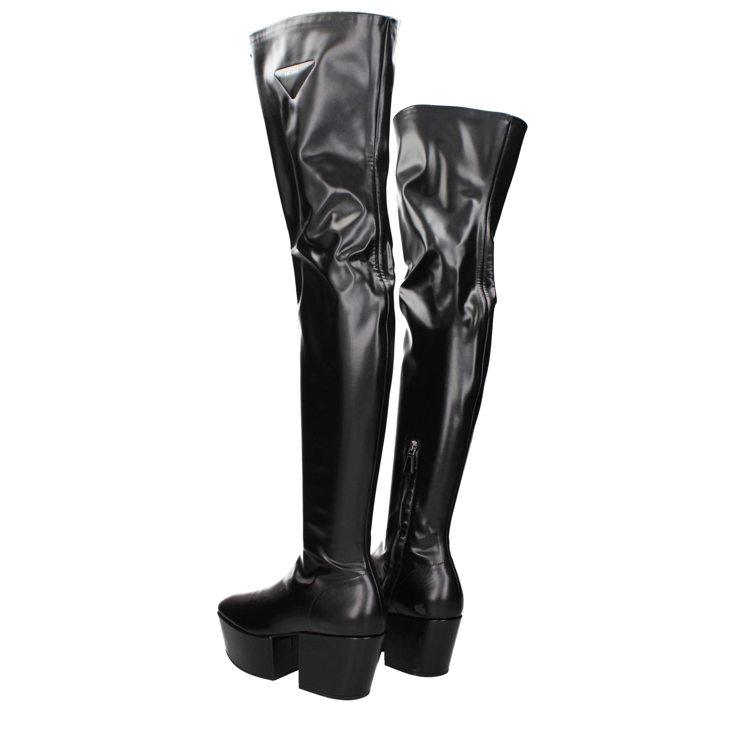 Prada Black Leather Over The Knee