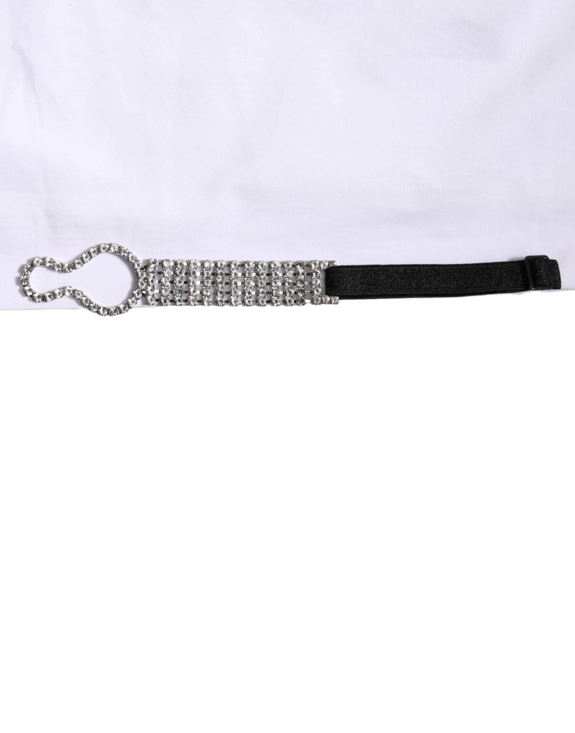 Dolce & Gabbana White Crystal Embellished Collared Shirt Top