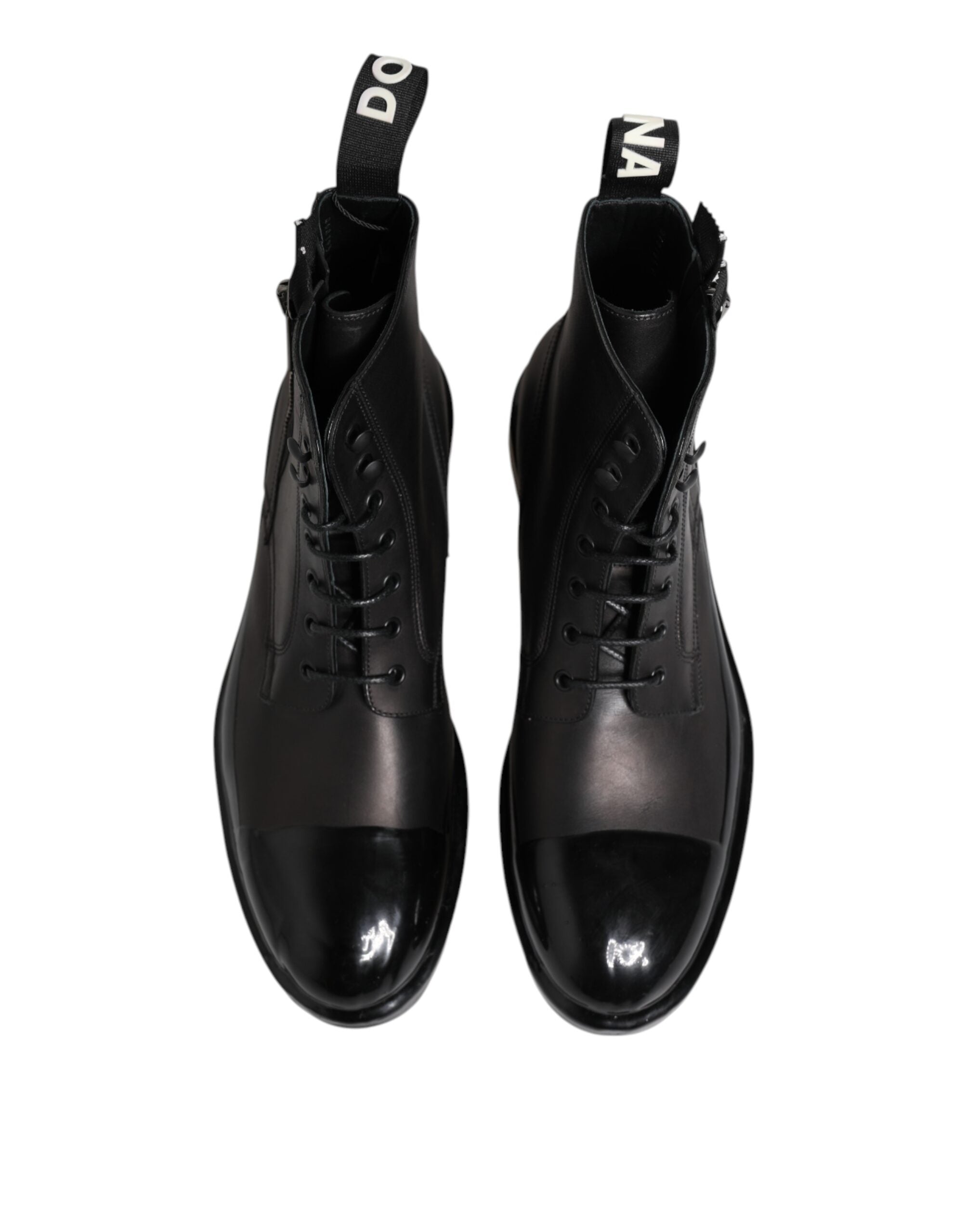 Dolce & Gabbana Brown Black Lace Up Mid Calf Men Boots Shoes