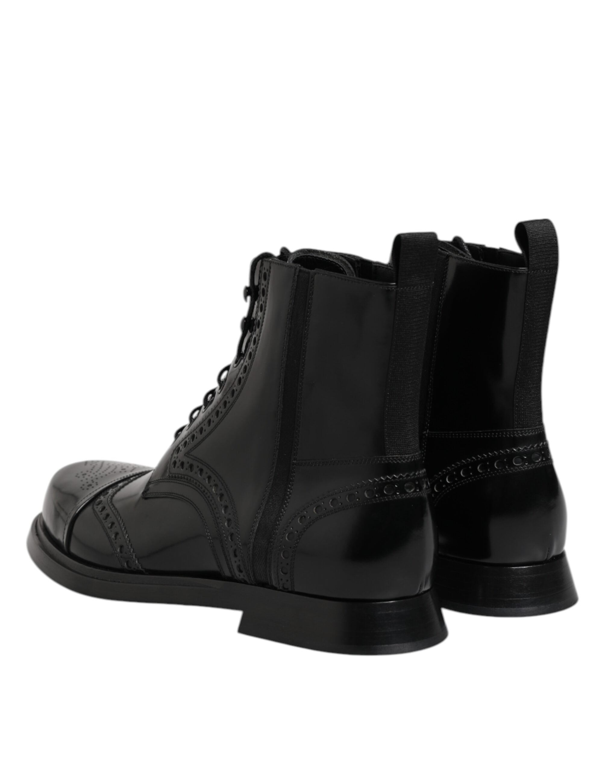 Dolce & Gabbana Black Leather Lace Up Mid Calf Boots Shoes