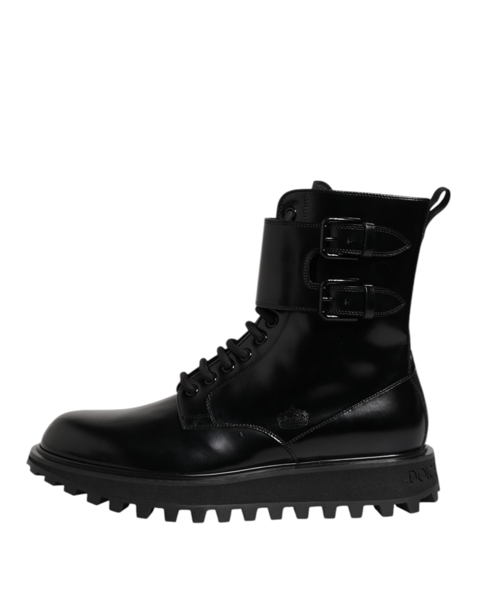Elevate your style with Dolce & Gabbana's Black Leather Lace Up Mid Calf Boots, a masterpiece of Italian craftsmanship that embodies luxury and sophistication for the discerning individual.