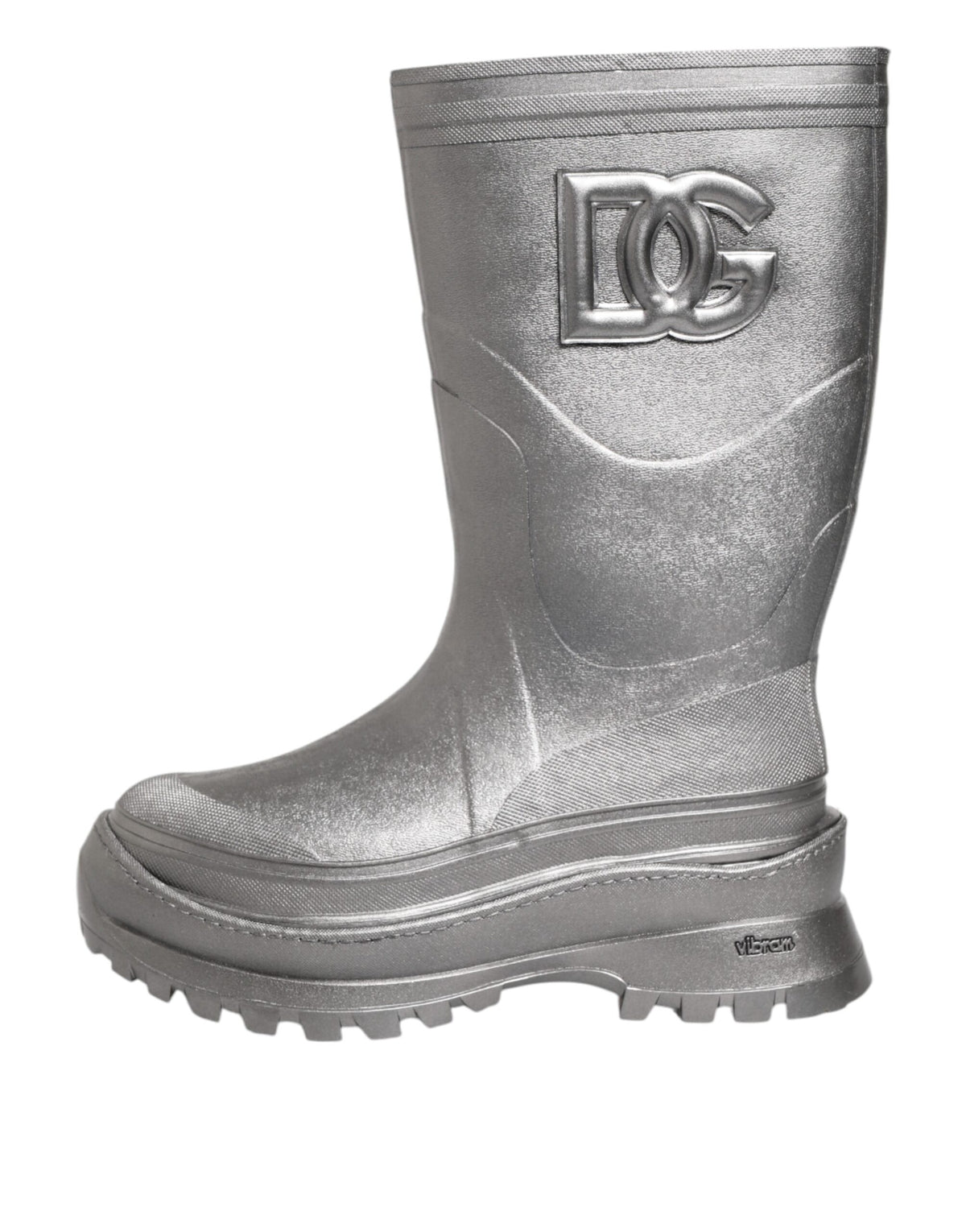 Elevate your style with Dolce & Gabbana's Metallic Silver Pull On Rain Boots, a fusion of exquisite craftsmanship and luxurious design, perfect for the discerning individual.