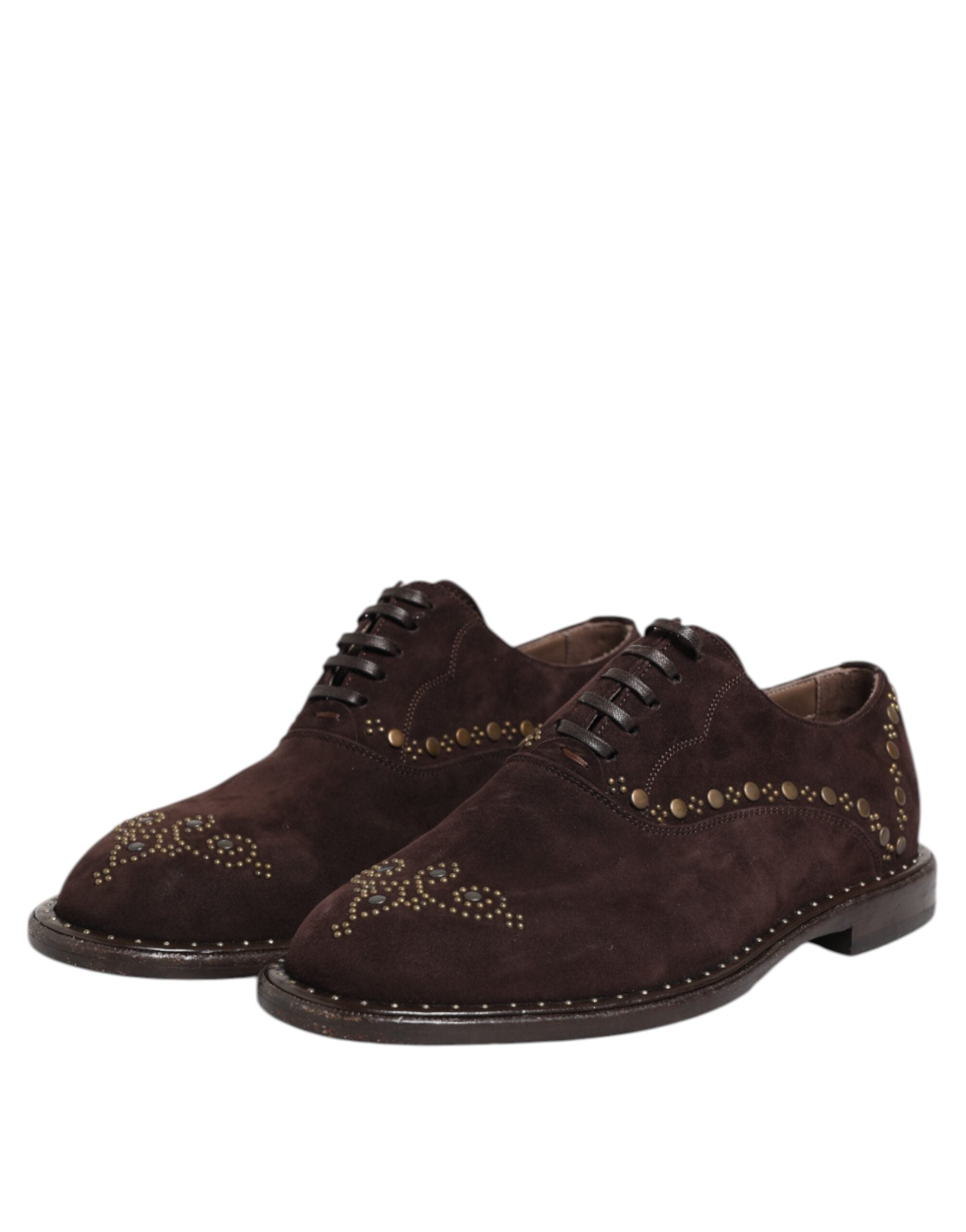 Experience the allure of Dolce & Gabbana's Brown Velvet Lace Up Oxford Dress Shoes, where exquisite Capra Leather meets timeless elegance for the discerning individual.