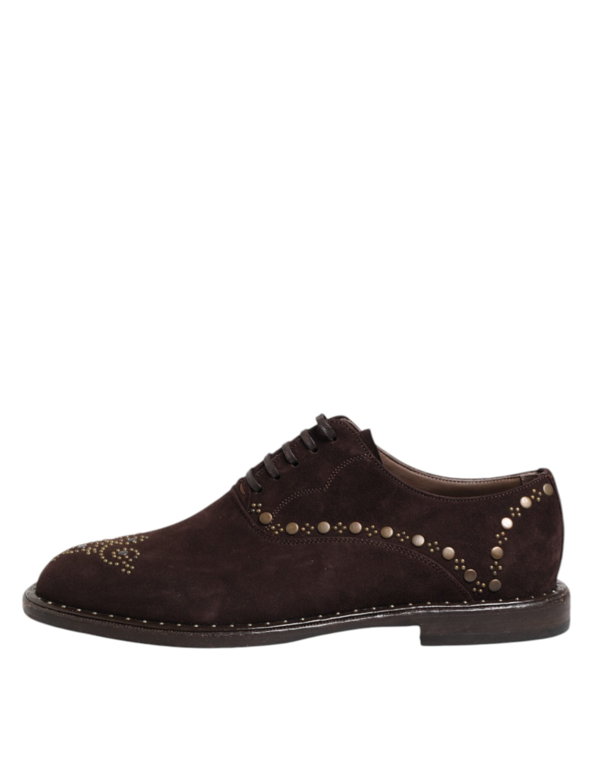 Elevate your style with Dolce & Gabbana's Brown Velvet Lace Up Oxford Dress Shoes, crafted from exquisite Capra Leather for timeless sophistication and unparalleled luxury.