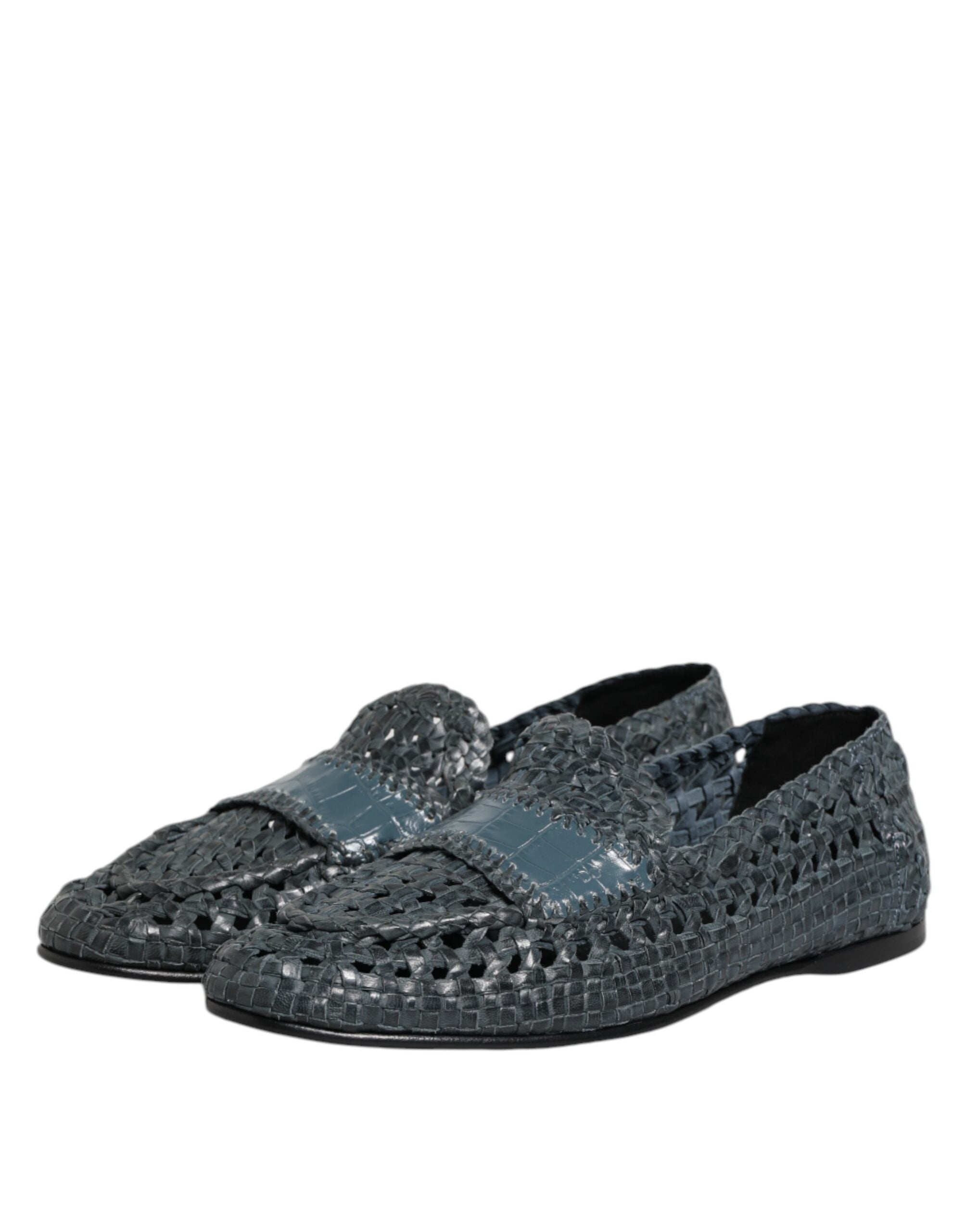 Dolce & Gabbana Blue Woven Raffia Slip On Loafers Shoes