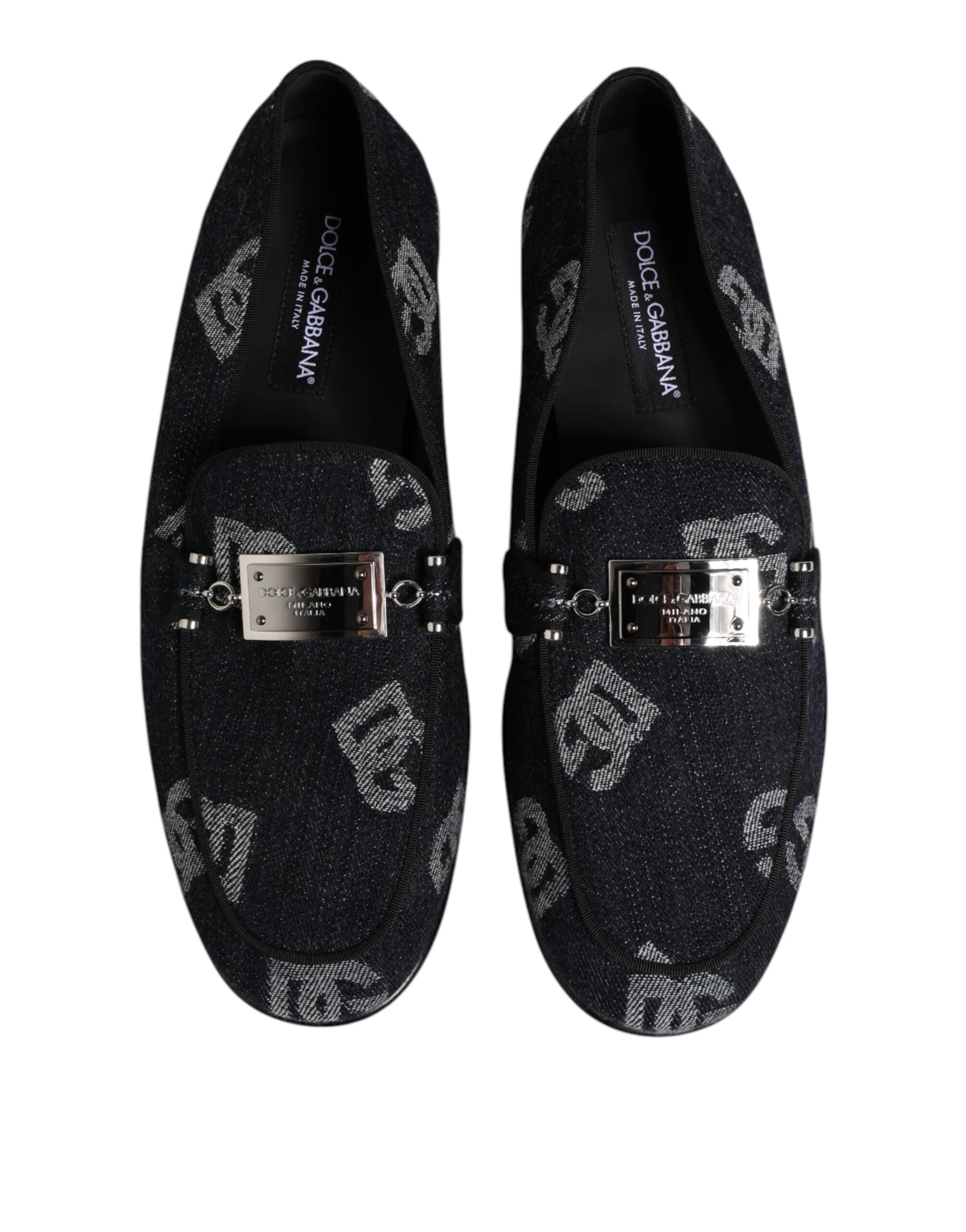 Dolce & Gabbana Blue Logo Cotton Loafers - Artisanal Elegance