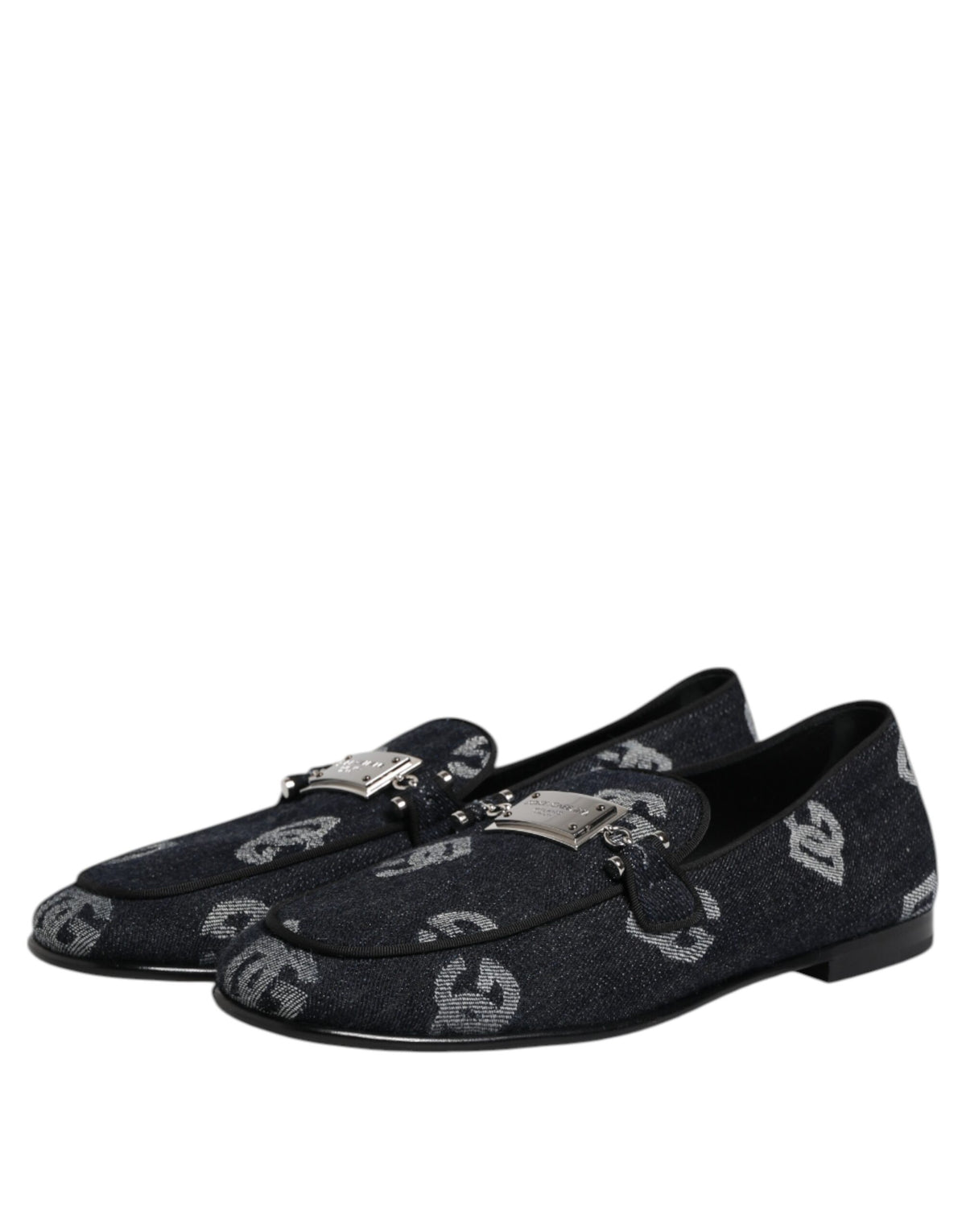 Dolce & Gabbana Blue Logo Cotton Loafers - Artisanal Elegance