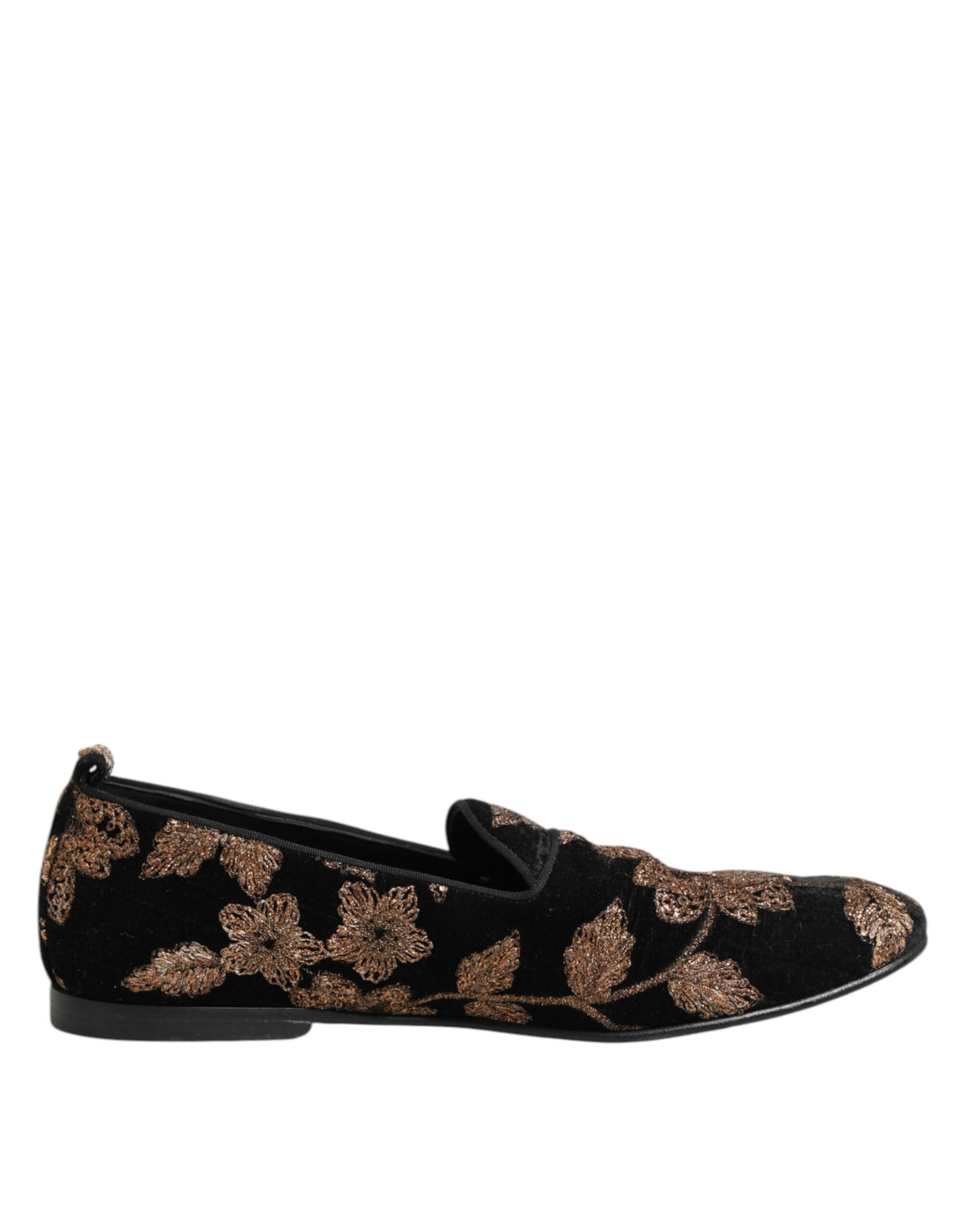 Indulge in the opulence of Dolce & Gabbana's Black Floral Embroidery Loafers, where sumptuous velvet meets exquisite Italian craftsmanship for a statement of timeless elegance.