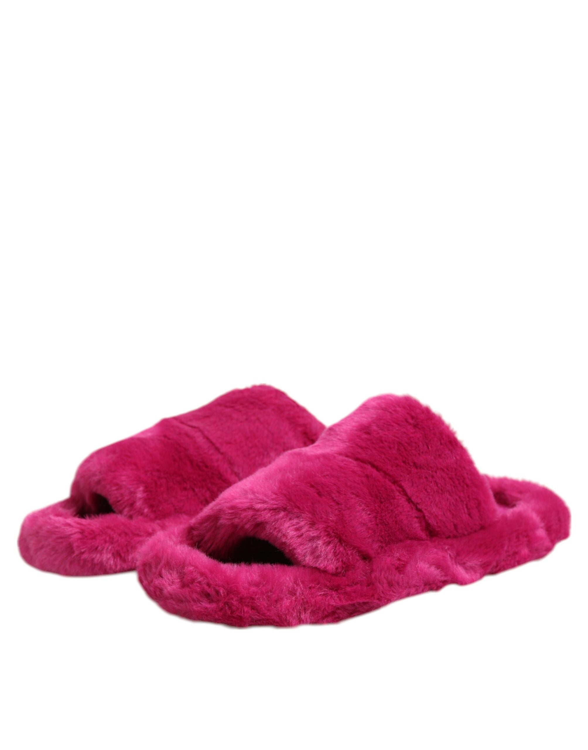Elevate your summer style with Dolce & Gabbana Pink Acrylic Faux Fur Mens Flats Sandals, where exquisite craftsmanship meets luxurious comfort for the discerning individual.