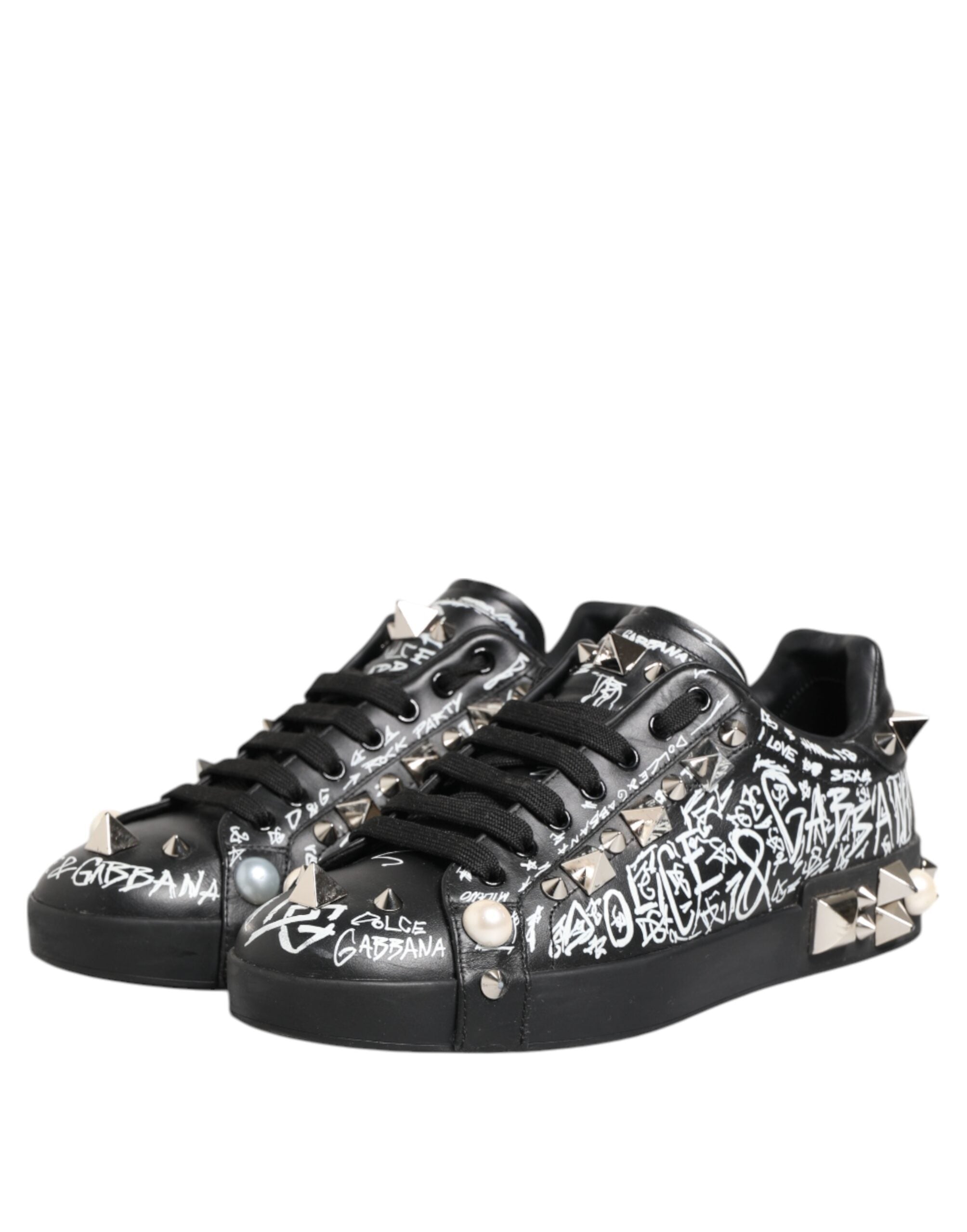 Dolce & Gabbana Black Portofino Stud Embellished Sneakers Shoes