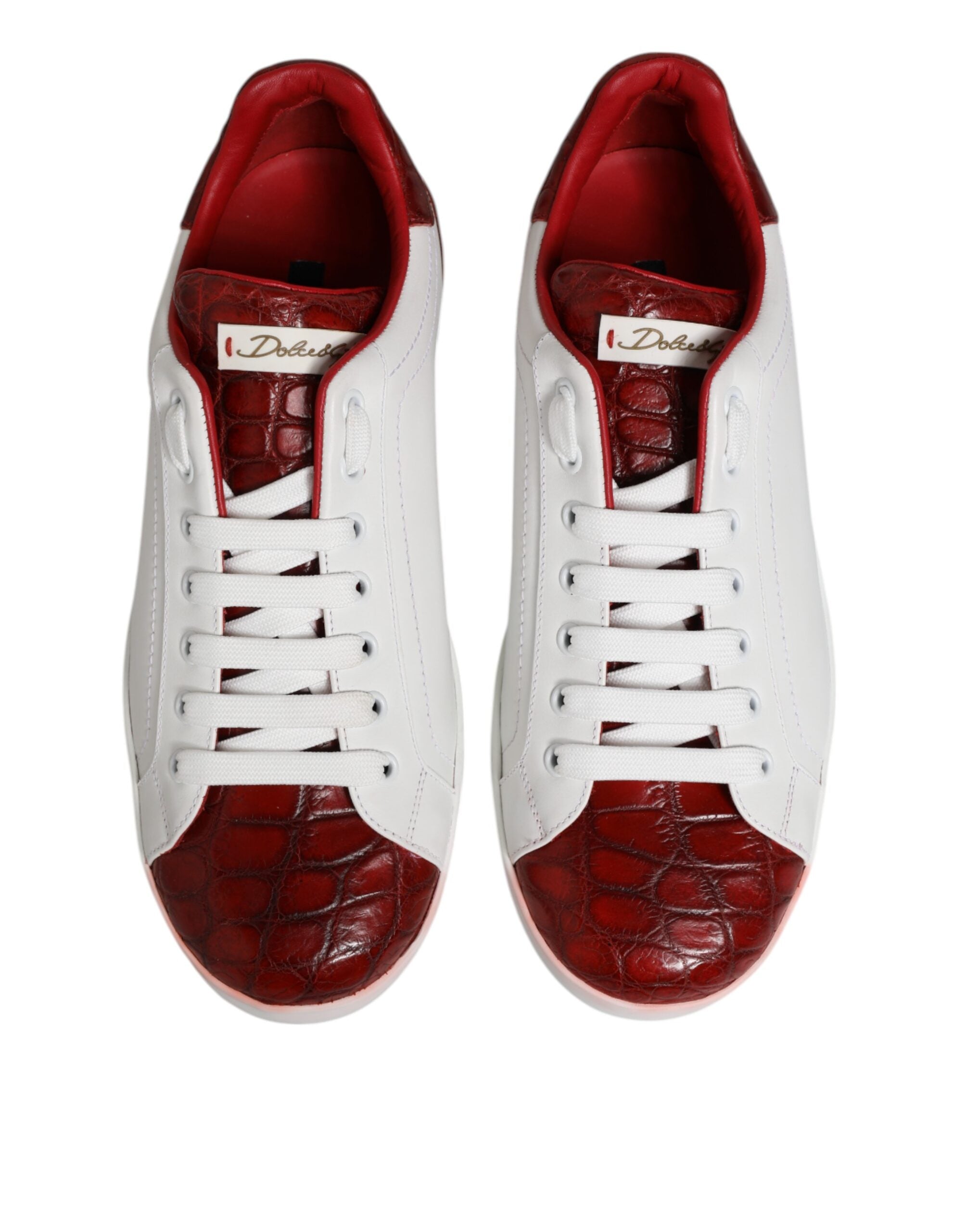 Dolce & Gabbana White Red Leather Lace Up Sneakers Shoes