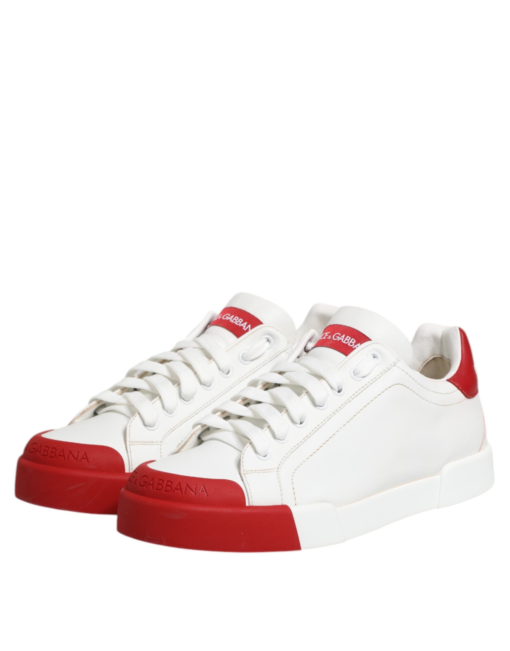 Dolce & Gabbana White Red Leather Lace Up Sneakers Shoes
