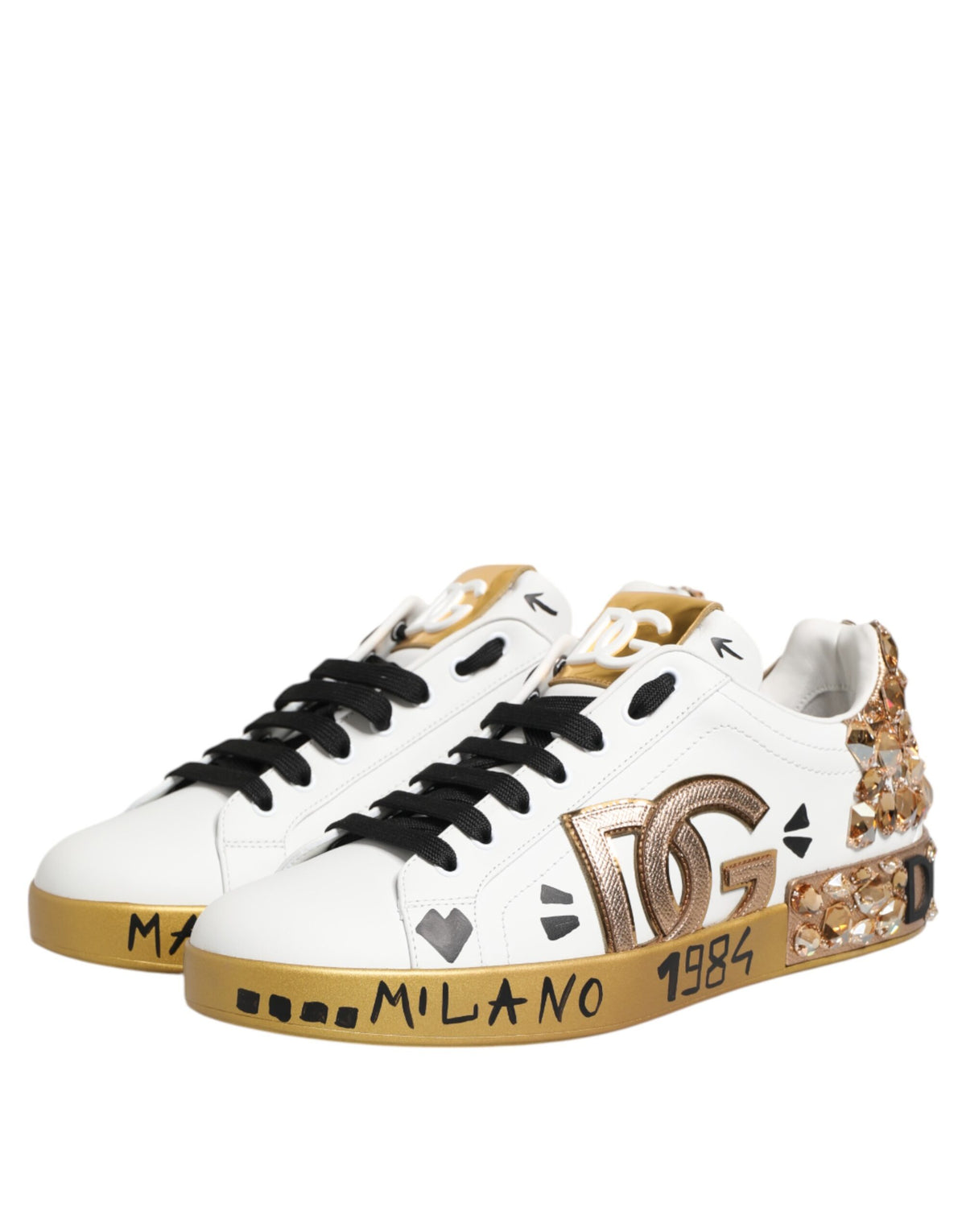 Dolce & Gabbana White Gold Crystal Portofino Sneakers Luxury