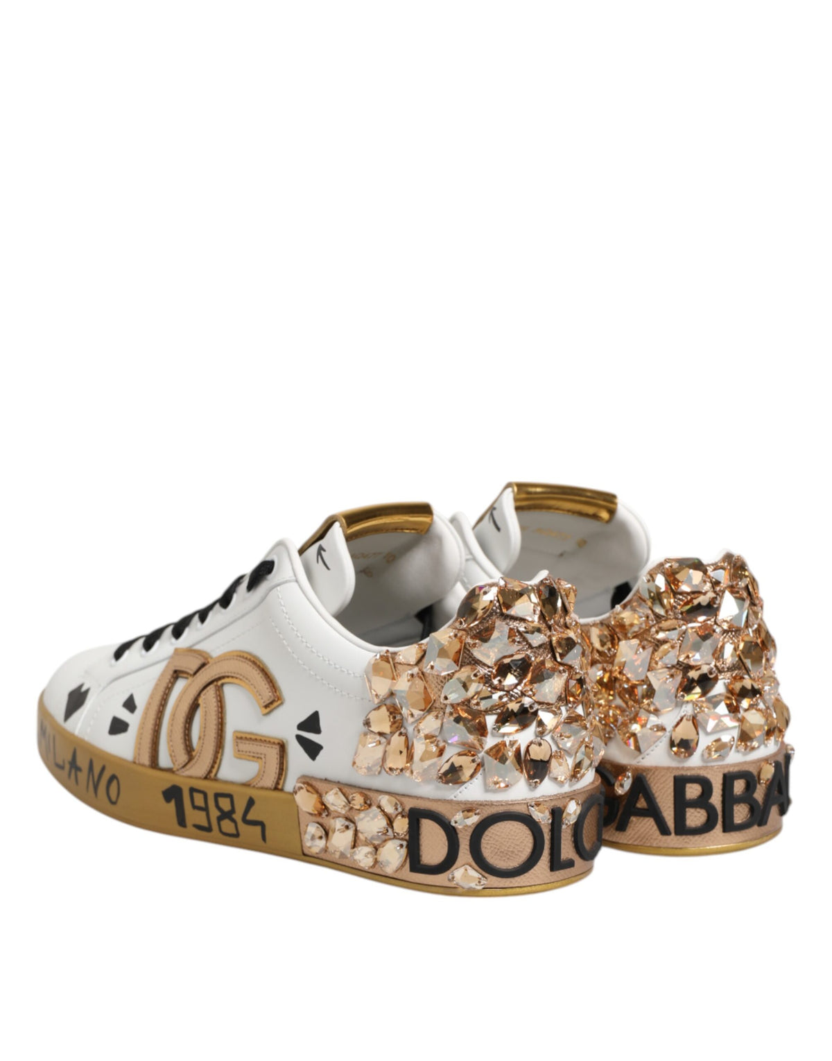Dolce & Gabbana White Gold Crystal Portofino Sneakers Luxury