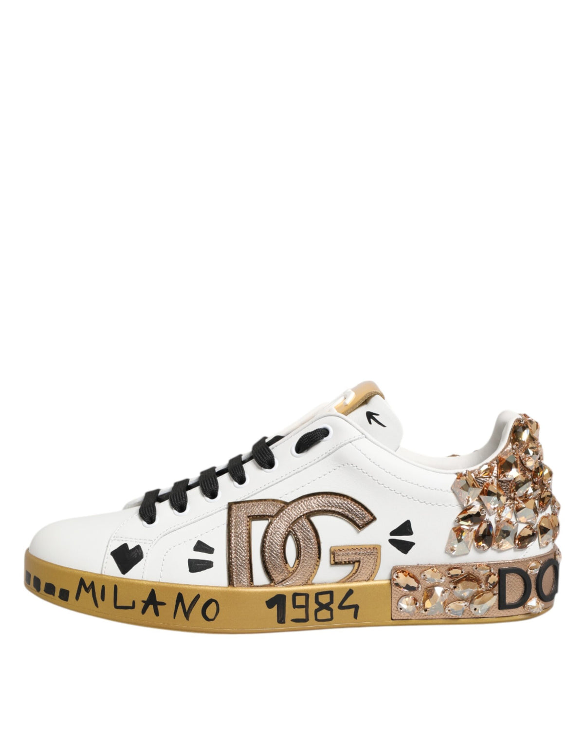 Dolce & Gabbana White Gold Crystal Portofino Sneakers Luxury